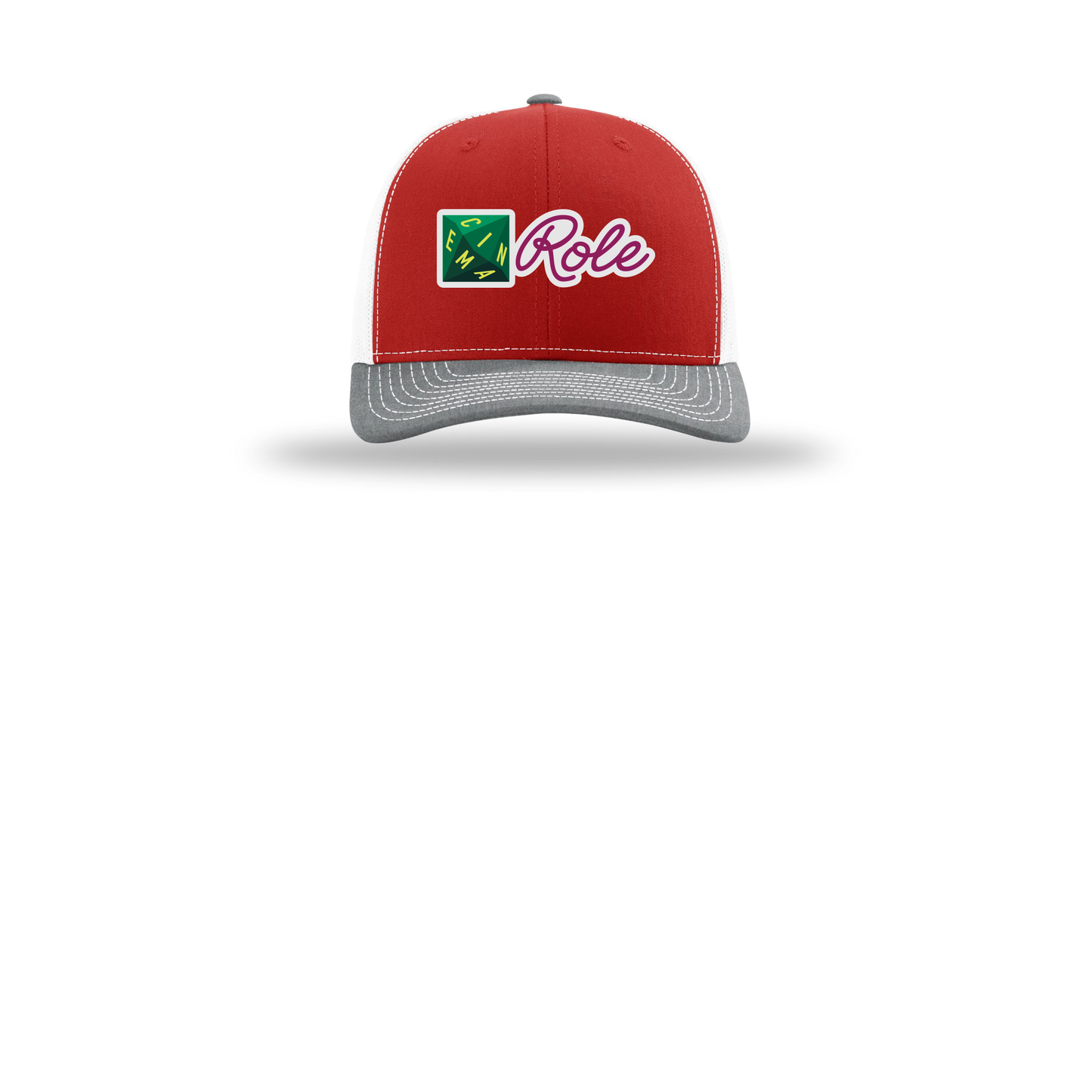 cinemarole-richardson-trucker-cap-embroidery-capfront-R112-redwhiteheathergrey-flat-front