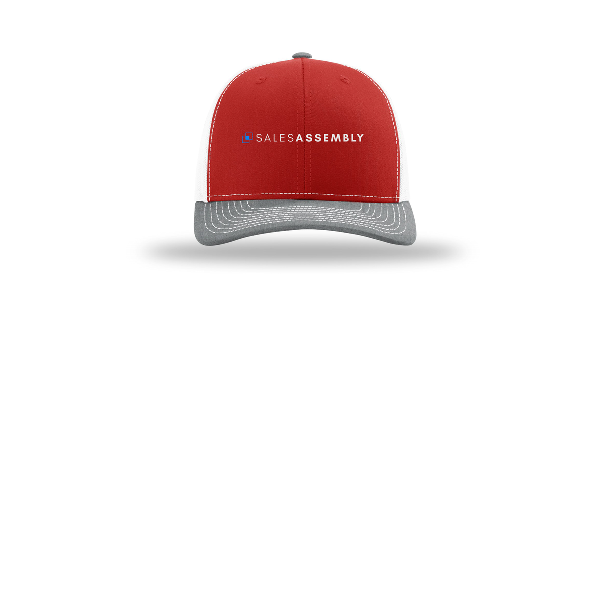 salesassembly-richardson-trucker-cap-embroidery-capfront-R112-redwhiteheathergrey-flat-front