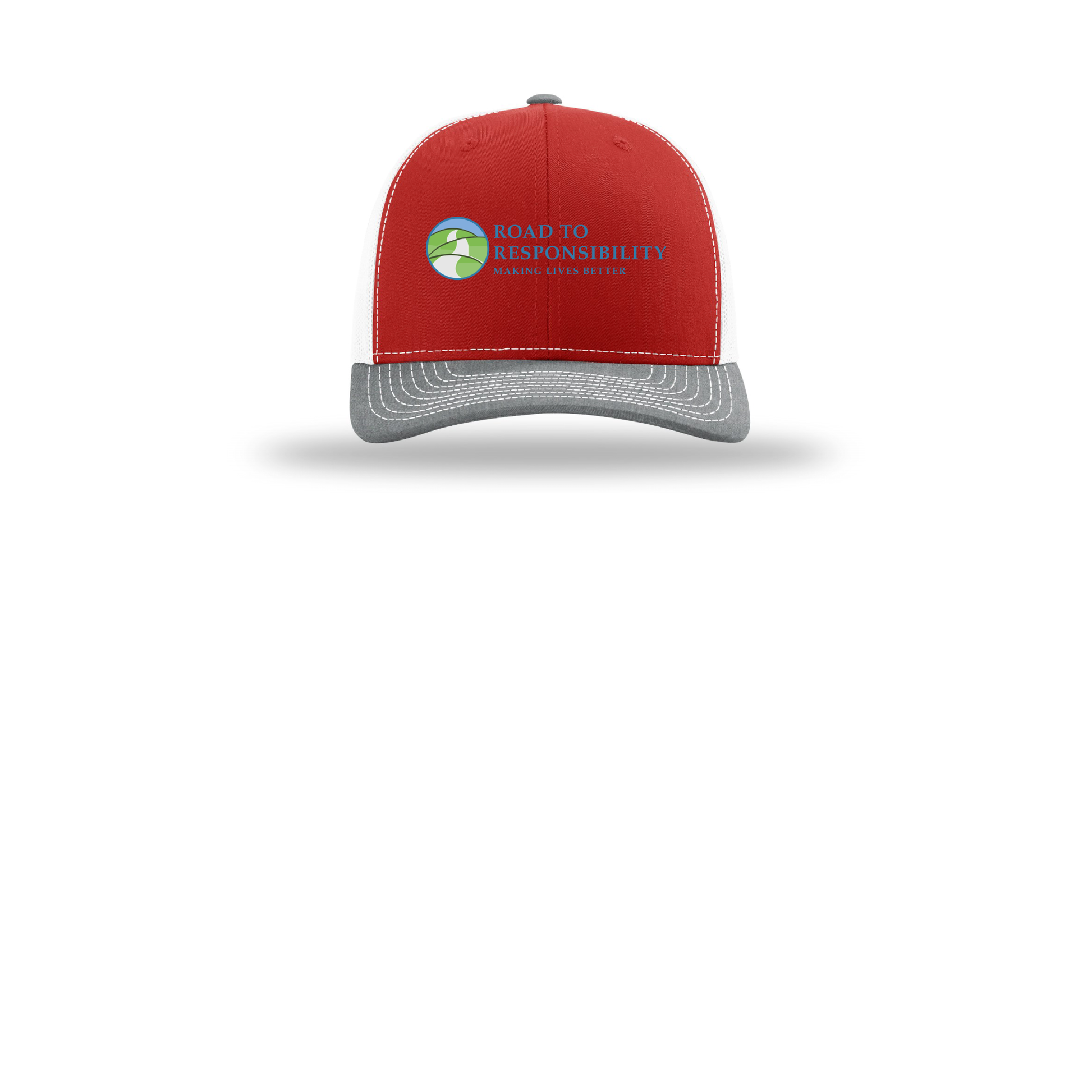 roadtoresponsibility-richardson-trucker-cap-embroidery-capfront-R112-redwhiteheathergrey-flat-front