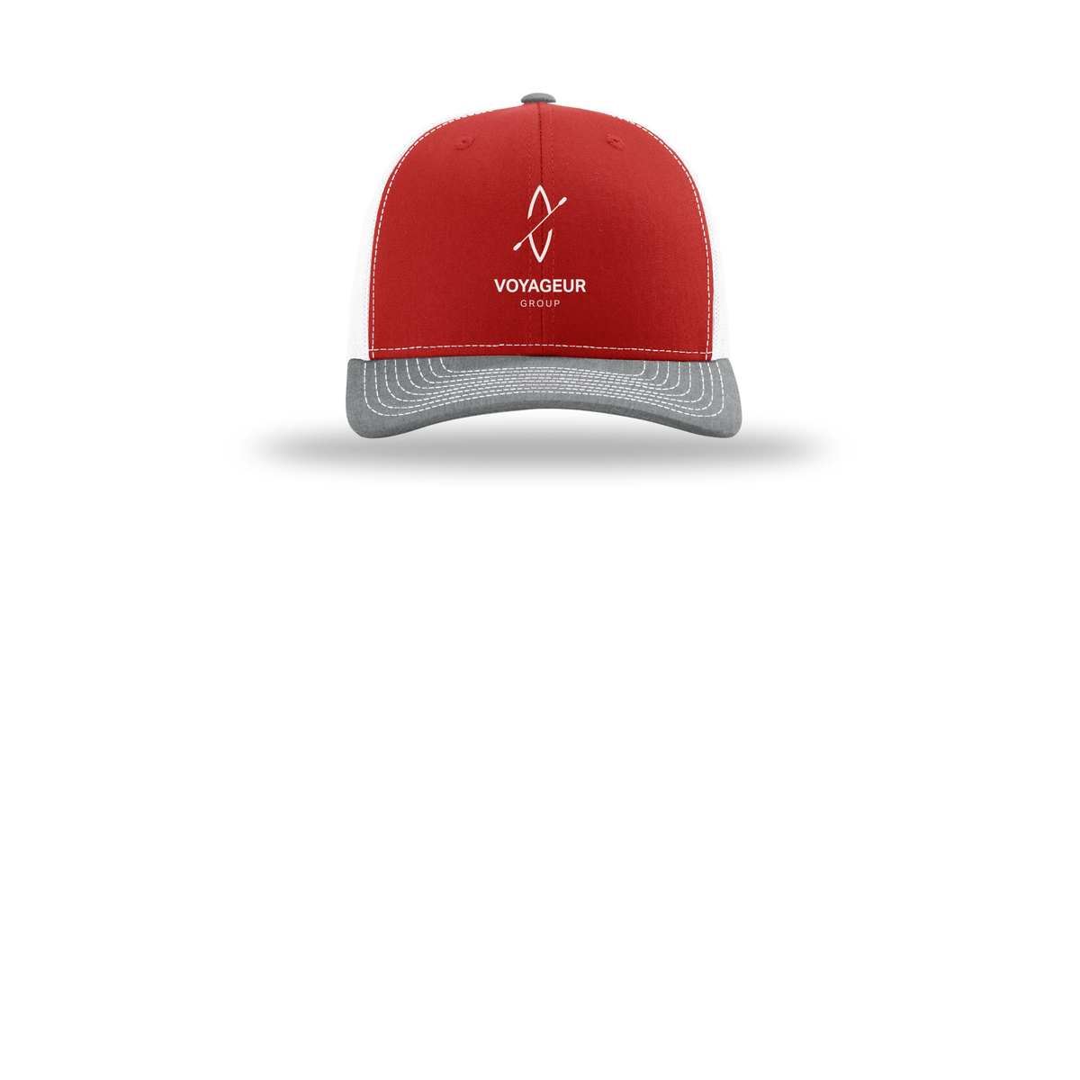 voyageurgroup-richardson-trucker-cap-embroidery-capfront-R112-redwhiteheathergrey-flat-front