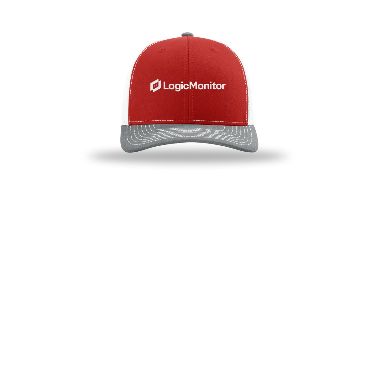 logicmonitor-richardson-trucker-cap-embroidery-capfront-R112-redwhiteheathergrey-flat-front
