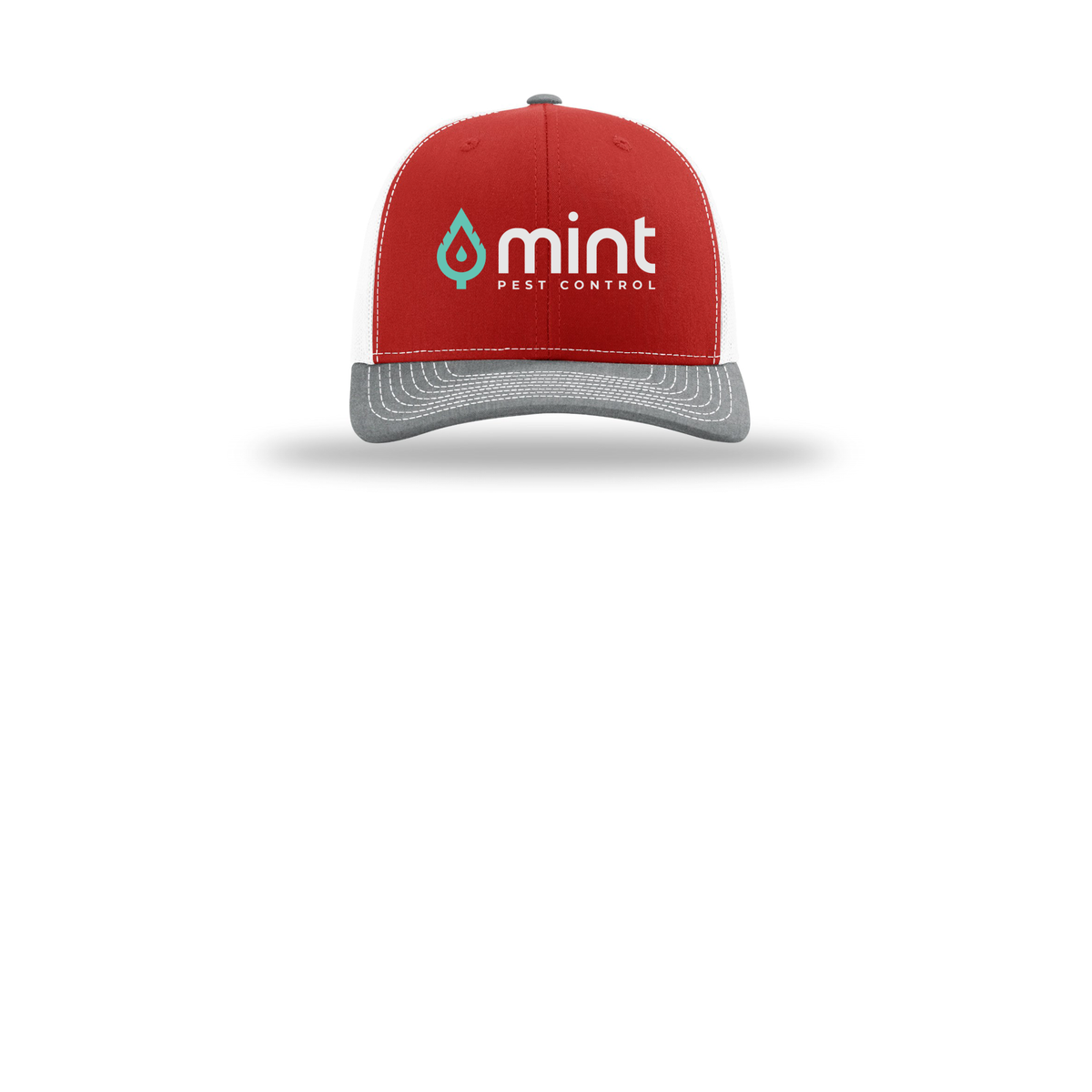 mintpest-richardson-trucker-cap-embroidery-capfront-R112-redwhiteheathergrey-flat-front