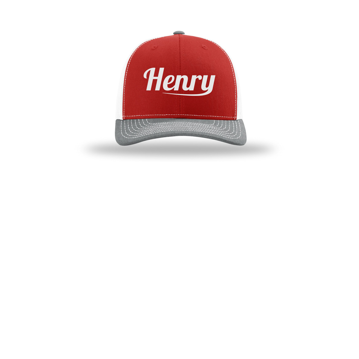 henrymeds-richardson-trucker-cap-embroidery-capfront-R112-redwhiteheathergrey-flat-front