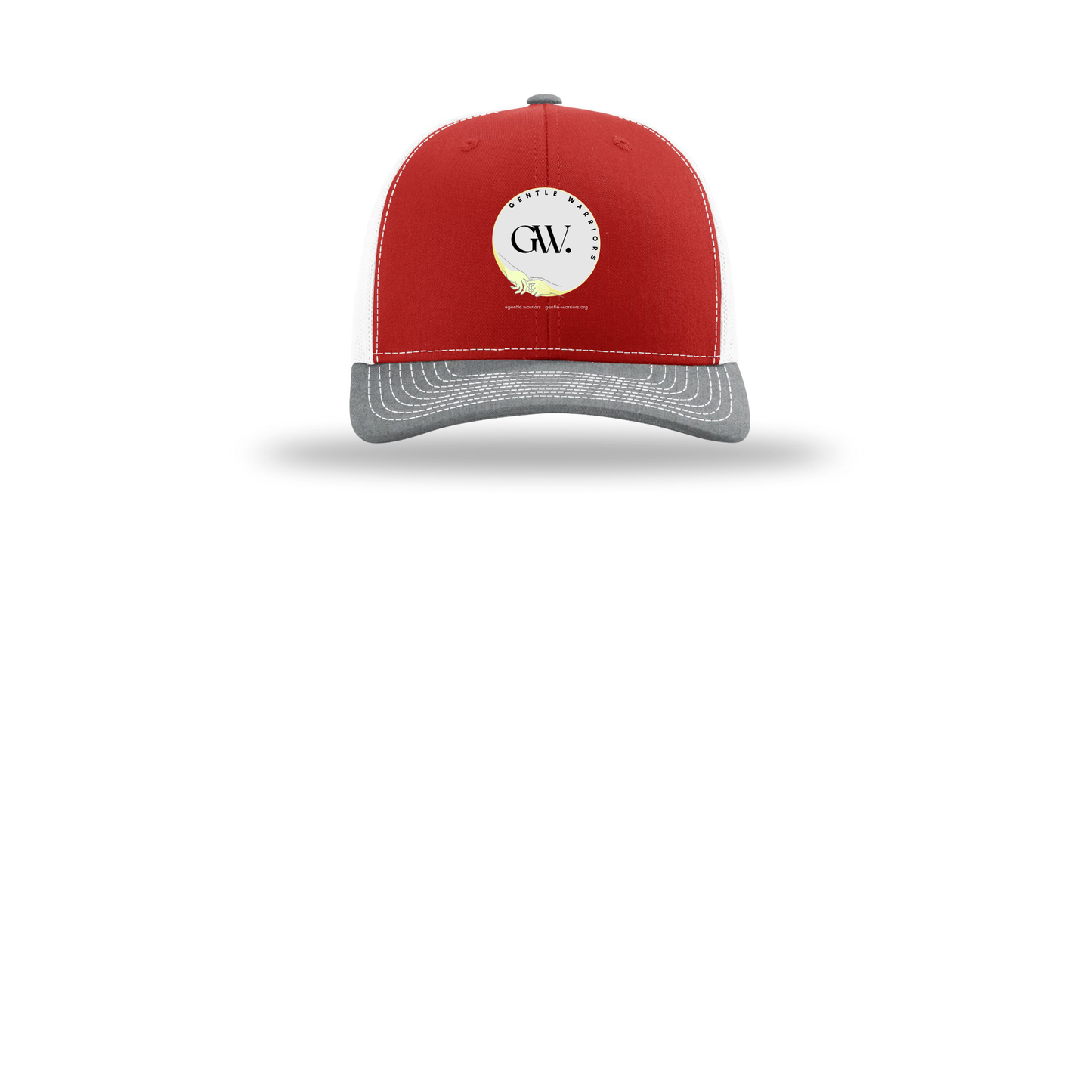 gentle-warriors-richardson-trucker-cap-embroidery-capfront-R112-redwhiteheathergrey-flat-front