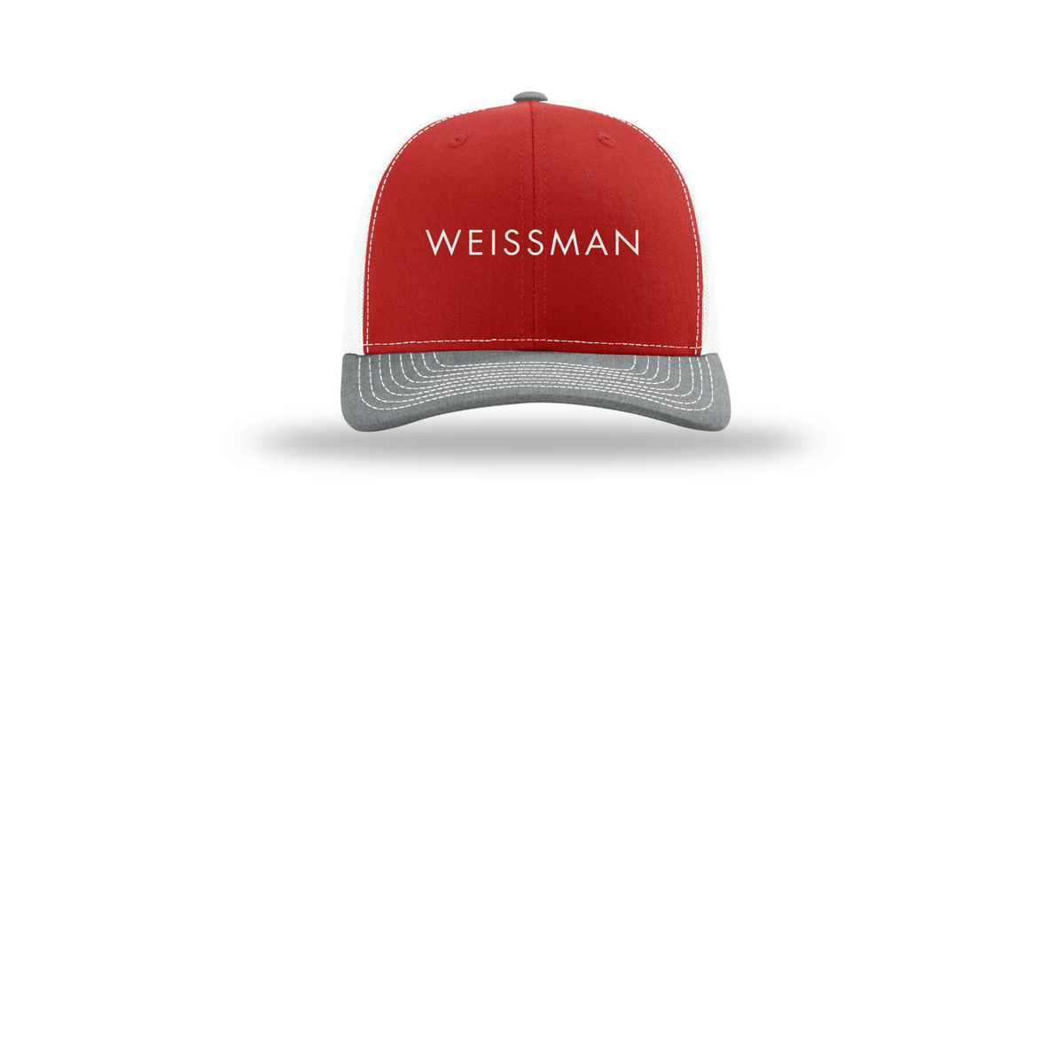 weissmans-richardson-trucker-cap-embroidery-capfront-R112-redwhiteheathergrey-flat-front