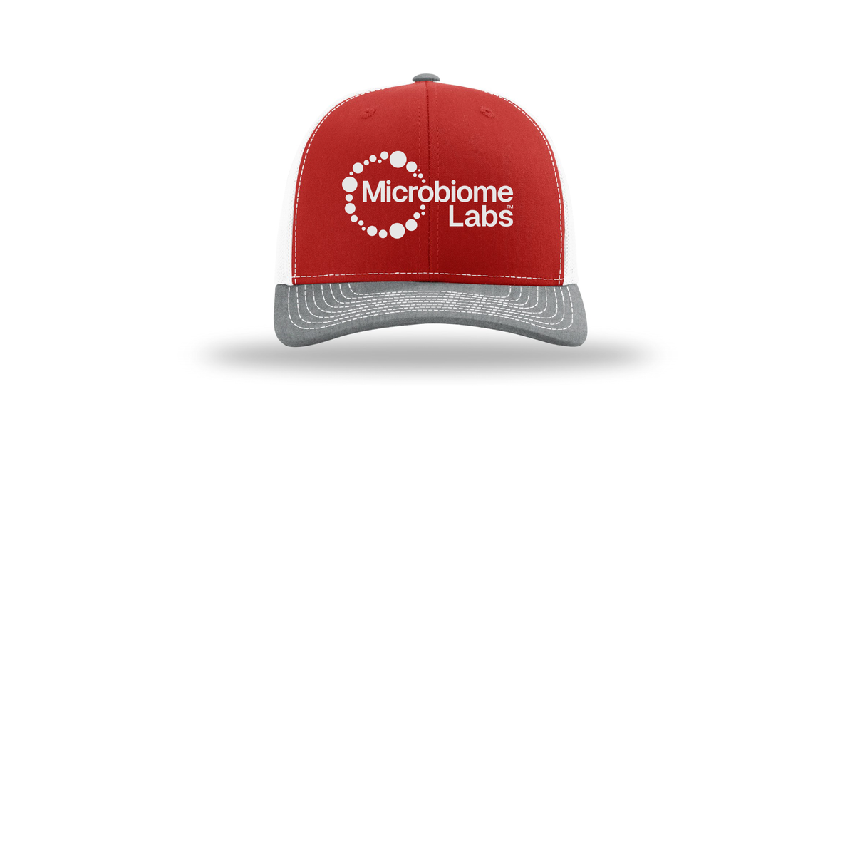 microbiomelabs-richardson-trucker-cap-embroidery-capfront-R112-redwhiteheathergrey-flat-front