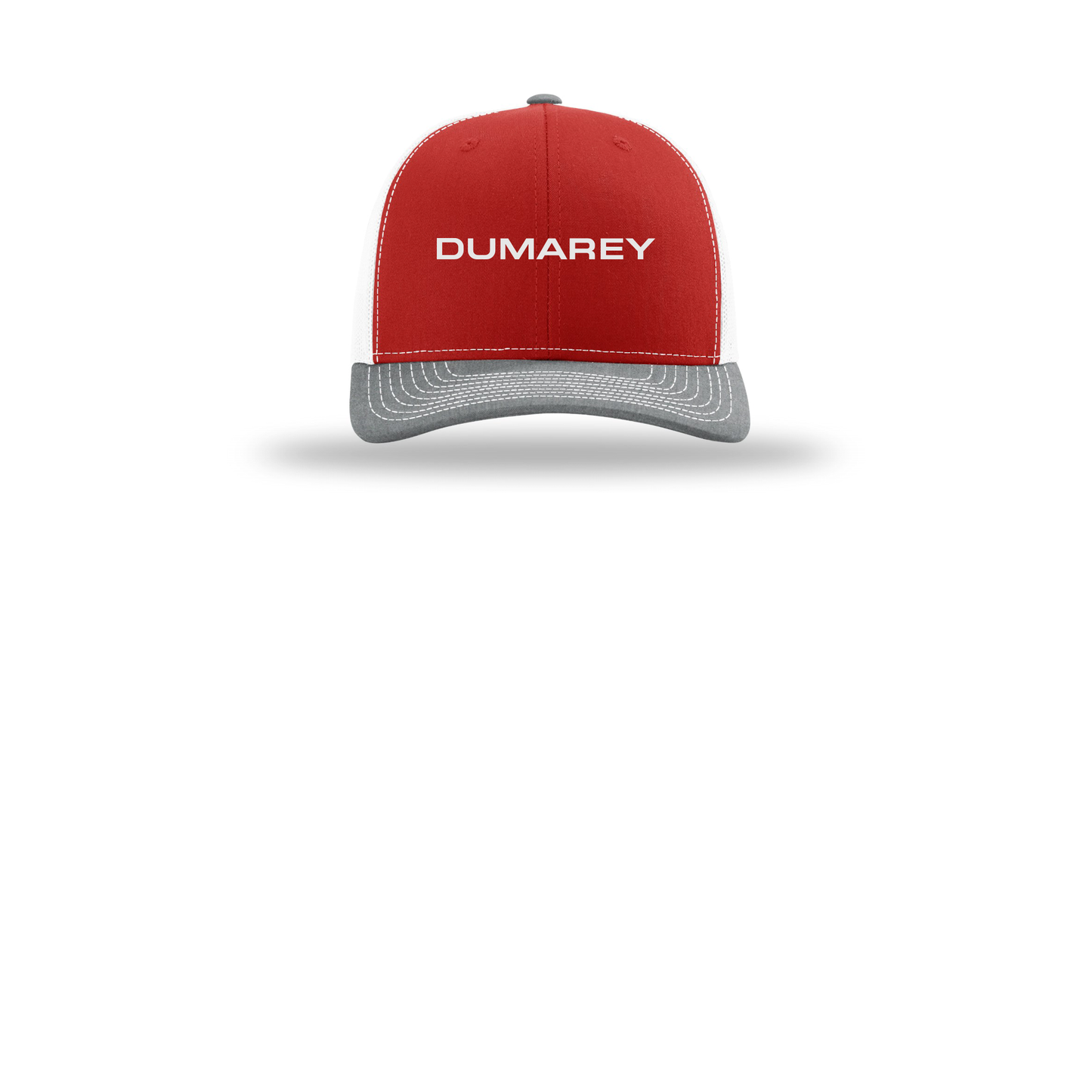 dumarey-richardson-trucker-cap-embroidery-capfront-R112-redwhiteheathergrey-flat-front