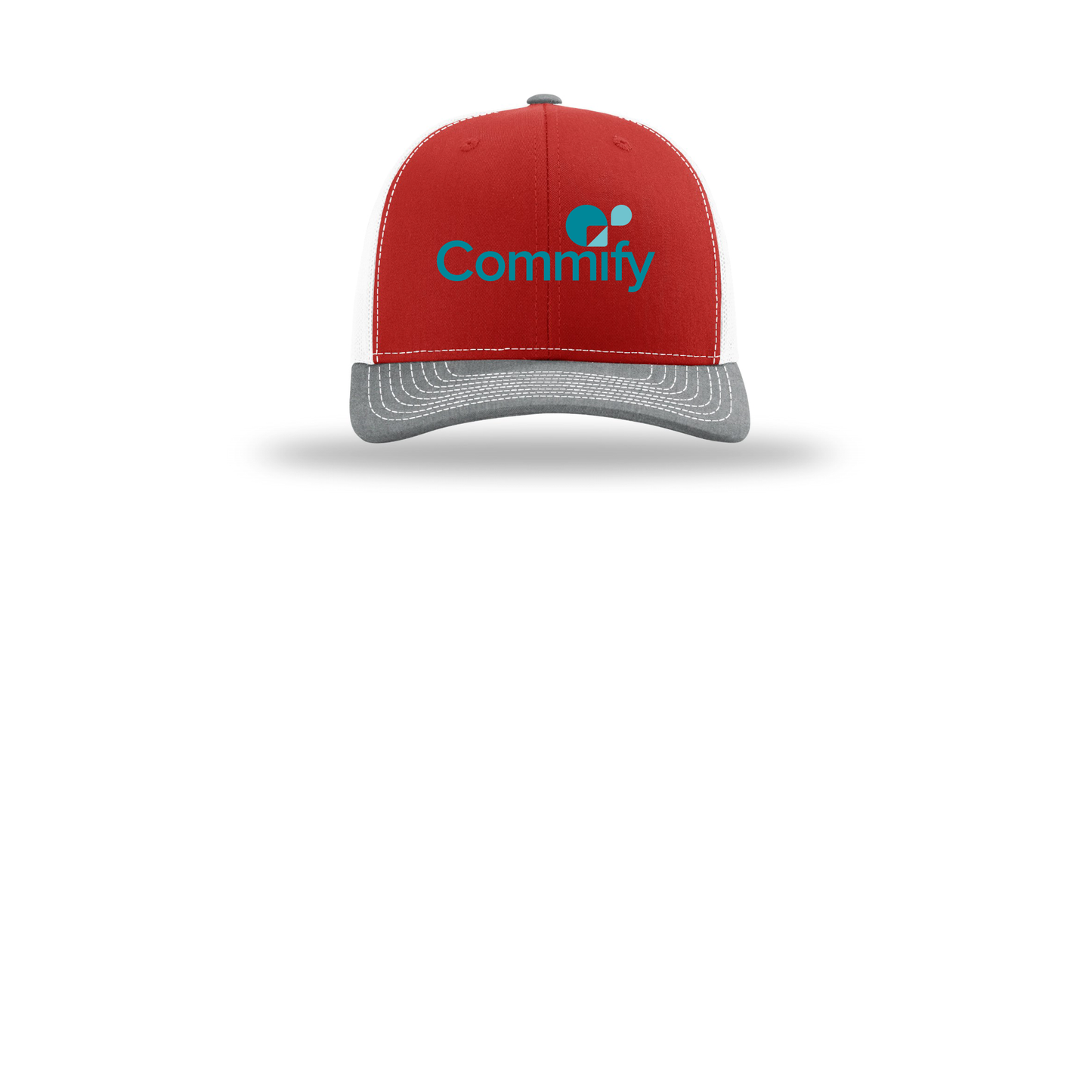 commify-richardson-trucker-cap-embroidery-capfront-R112-redwhiteheathergrey-flat-front