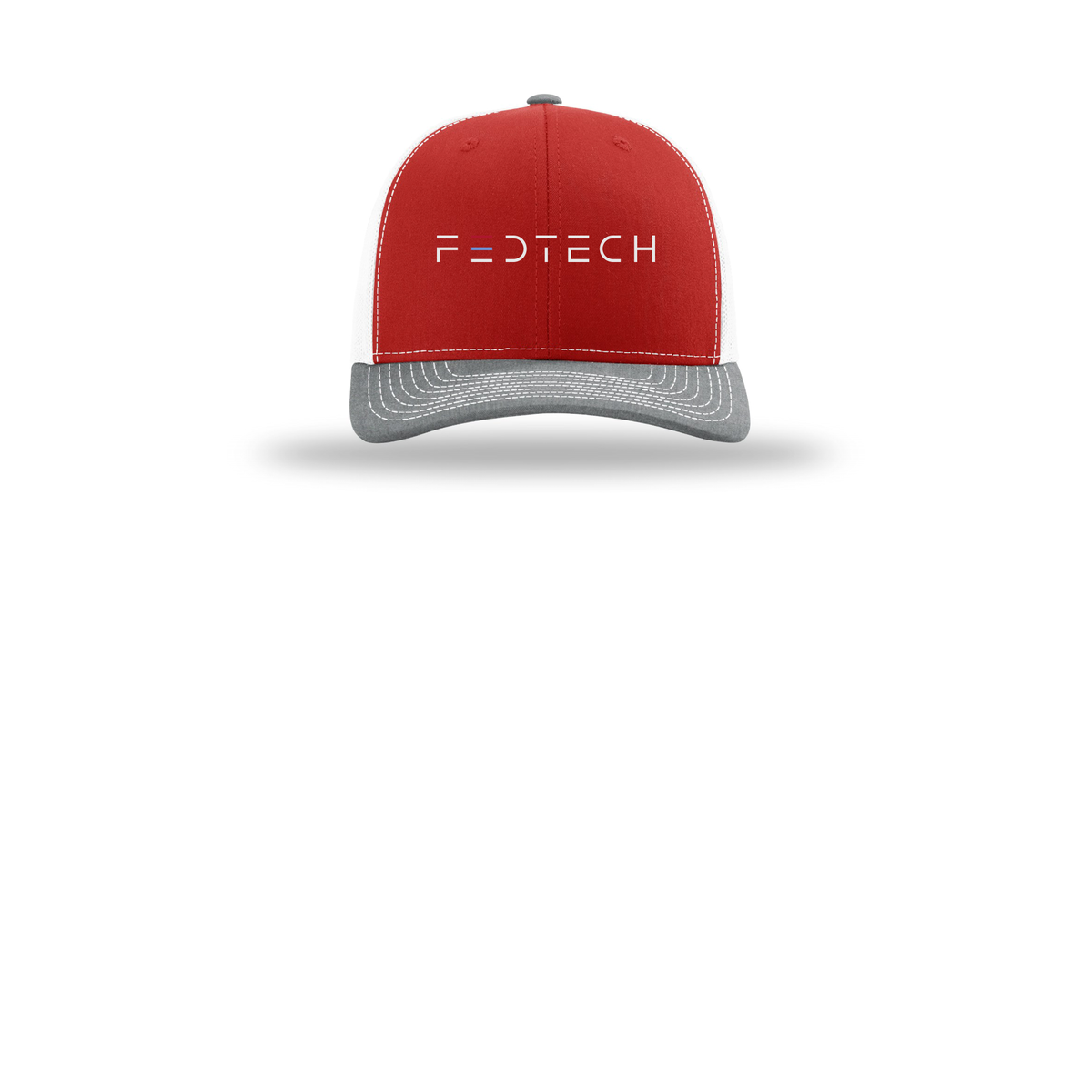 fedtech-richardson-trucker-cap-embroidery-capfront-R112-redwhiteheathergrey-flat-front