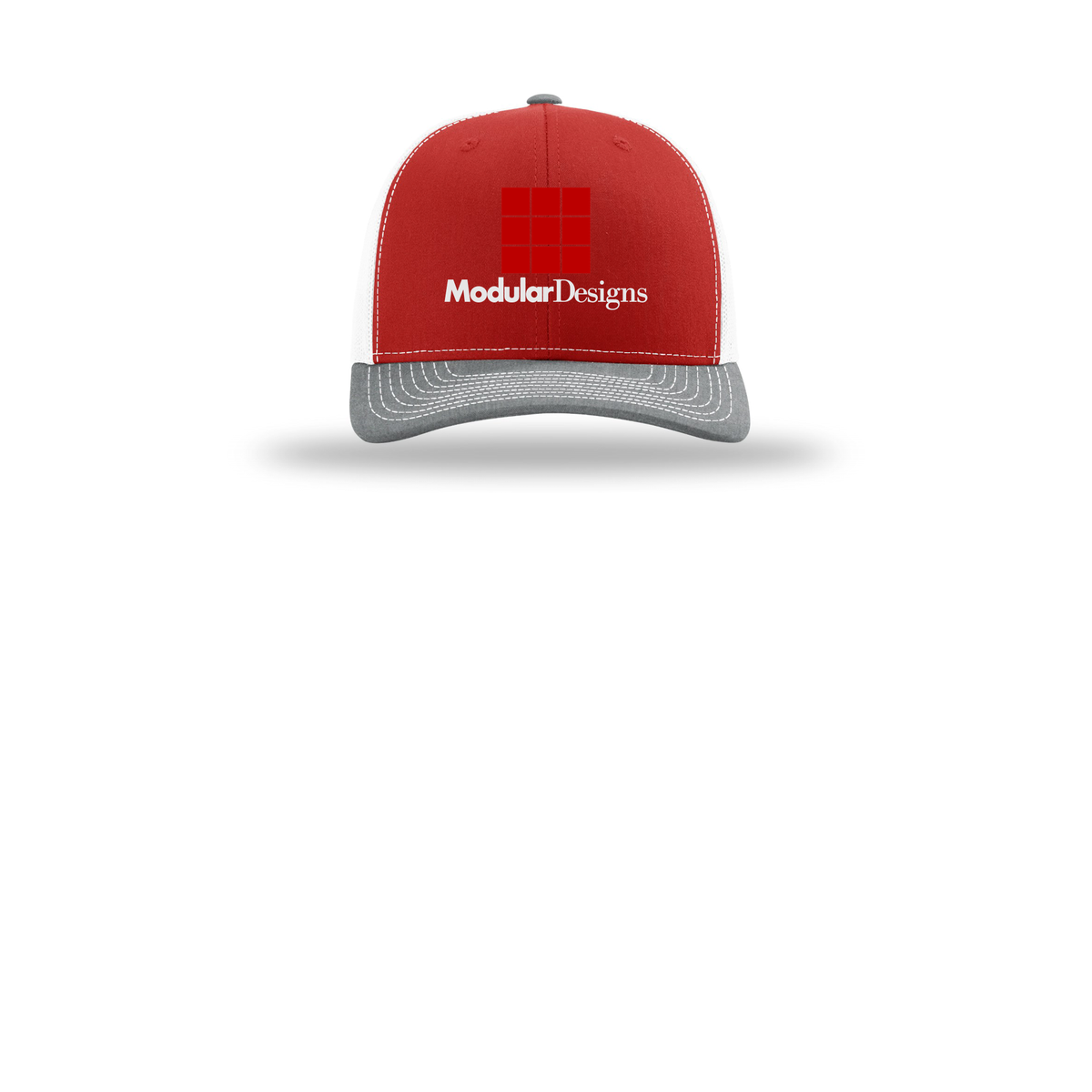 modulardesignsflooring-richardson-trucker-cap-embroidery-capfront-R112-redwhiteheathergrey-flat-front
