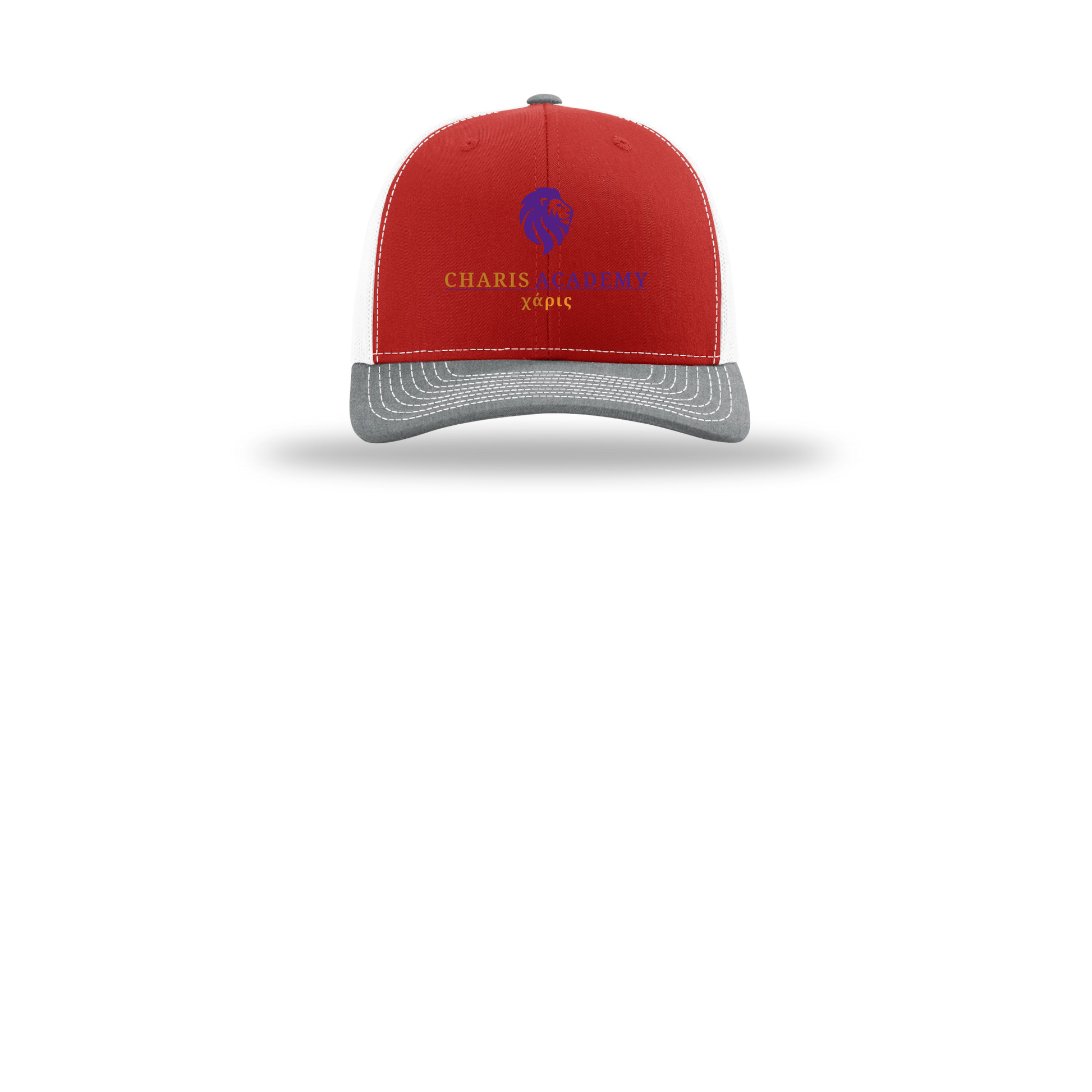 cahazleton-richardson-trucker-cap-embroidery-capfront-R112-redwhiteheathergrey-flat-front