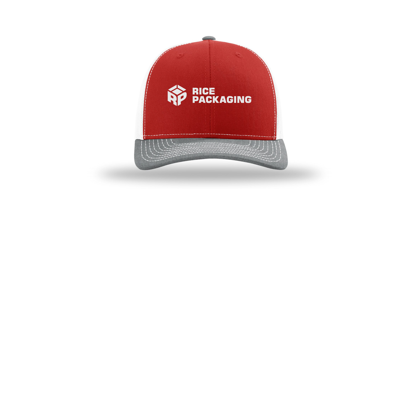 ricepackaging-richardson-trucker-cap-embroidery-capfront-R112-redwhiteheathergrey-flat-front
