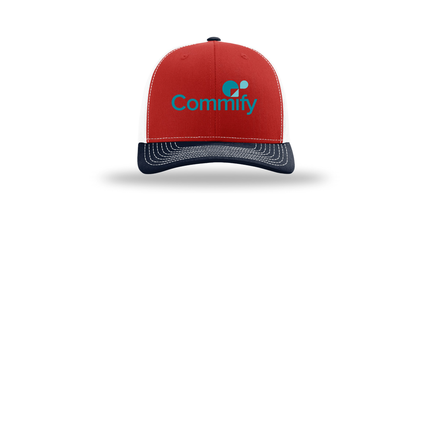 commify-richardson-trucker-cap-embroidery-capfront-R112-redwhitenavy-flat-front