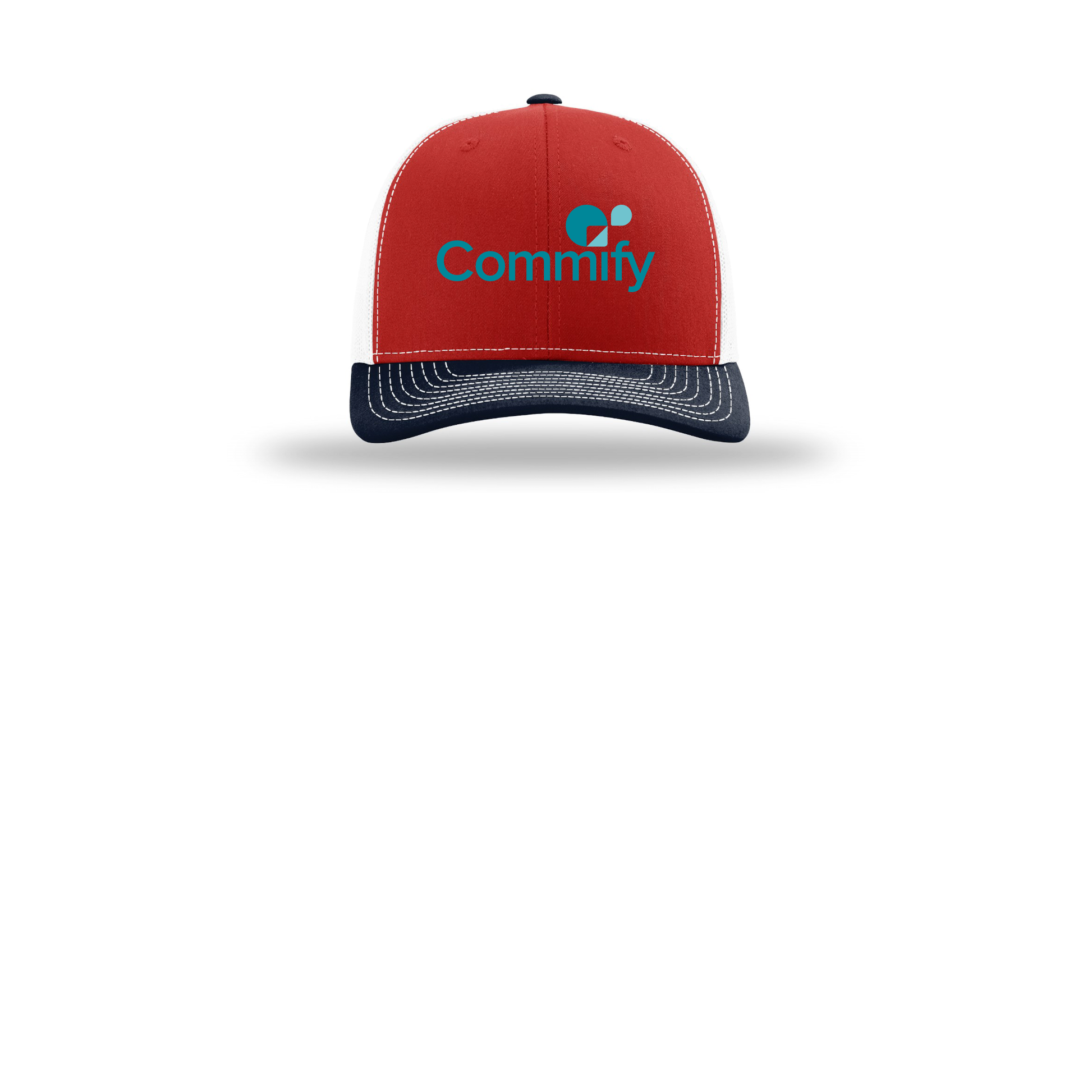 commify-richardson-trucker-cap-embroidery-capfront-R112-redwhitenavy-flat-front