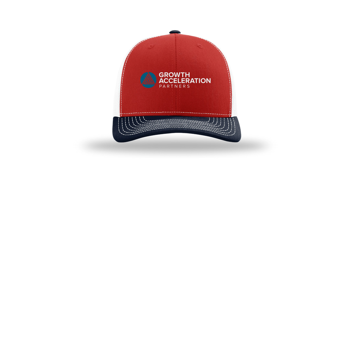 growthaccelerationpartners-richardson-trucker-cap-embroidery-capfront-R112-redwhitenavy-flat-front