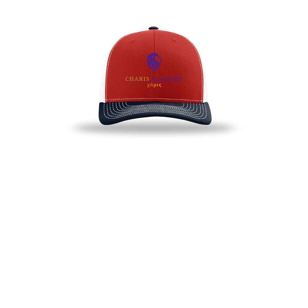 cahazleton-richardson-trucker-cap-embroidery-capfront-R112-redwhitenavy-flat-front