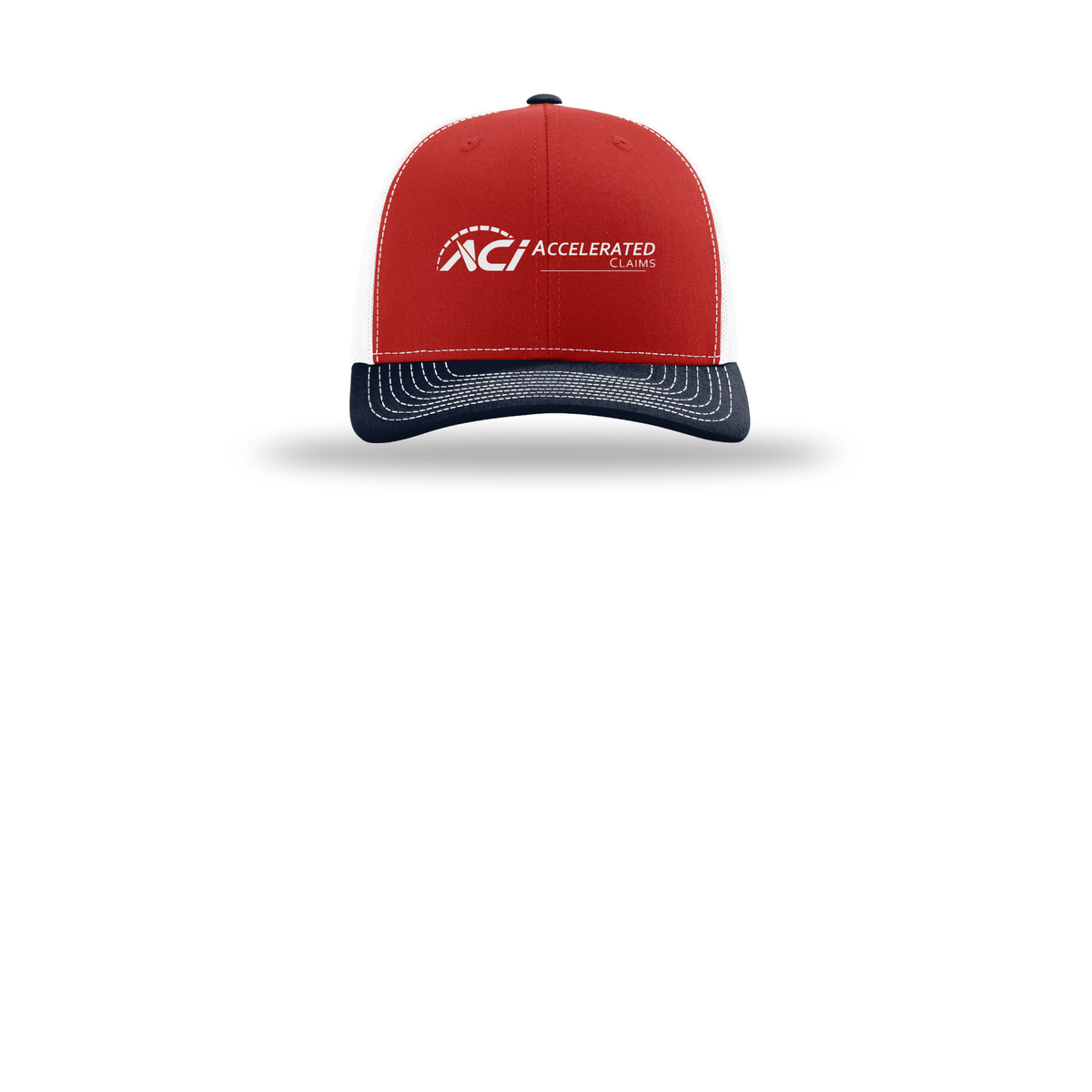 accelclaims-richardson-trucker-cap-embroidery-capfront-R112-redwhitenavy-flat-front