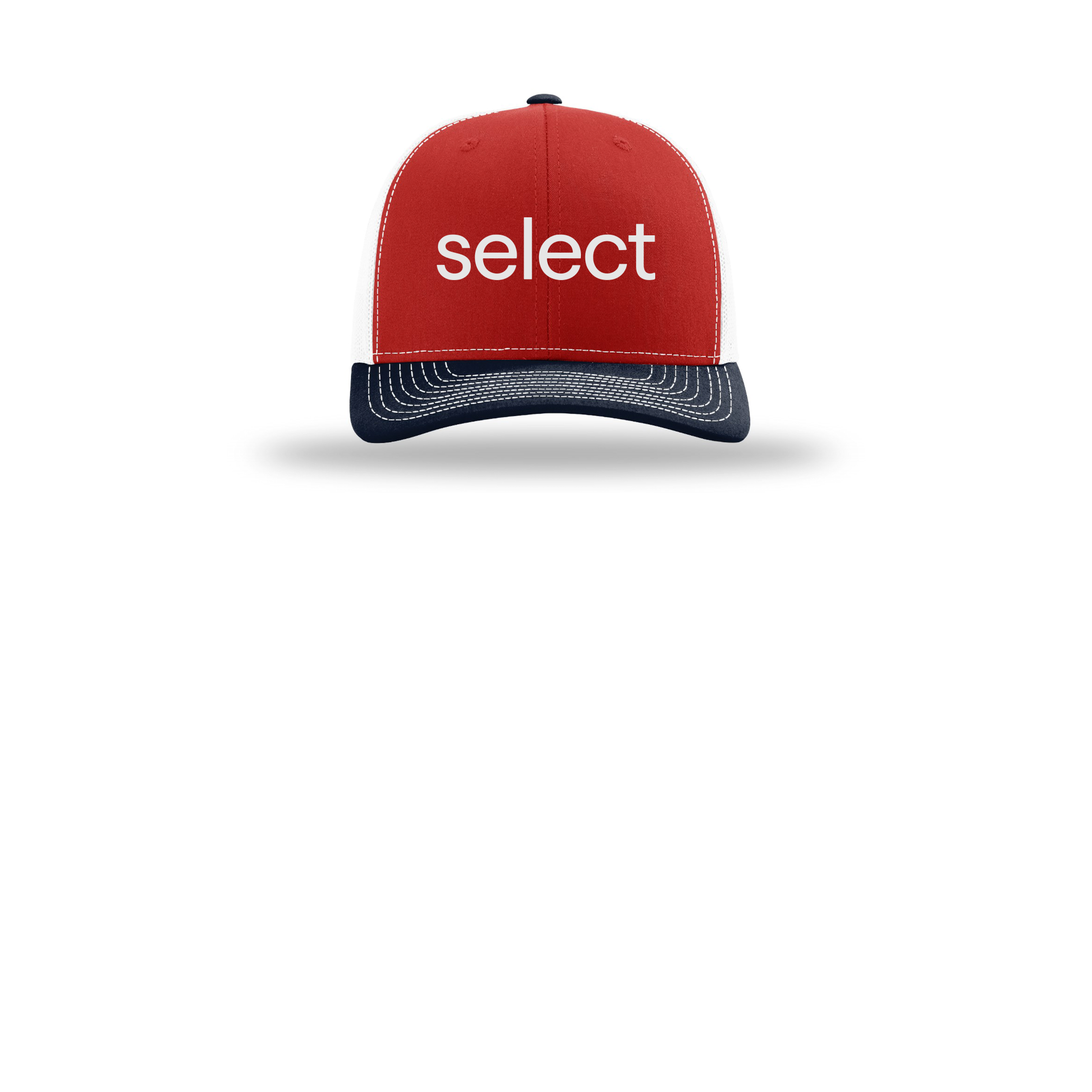 meetselect-richardson-trucker-cap-embroidery-capfront-R112-redwhitenavy-flat-front