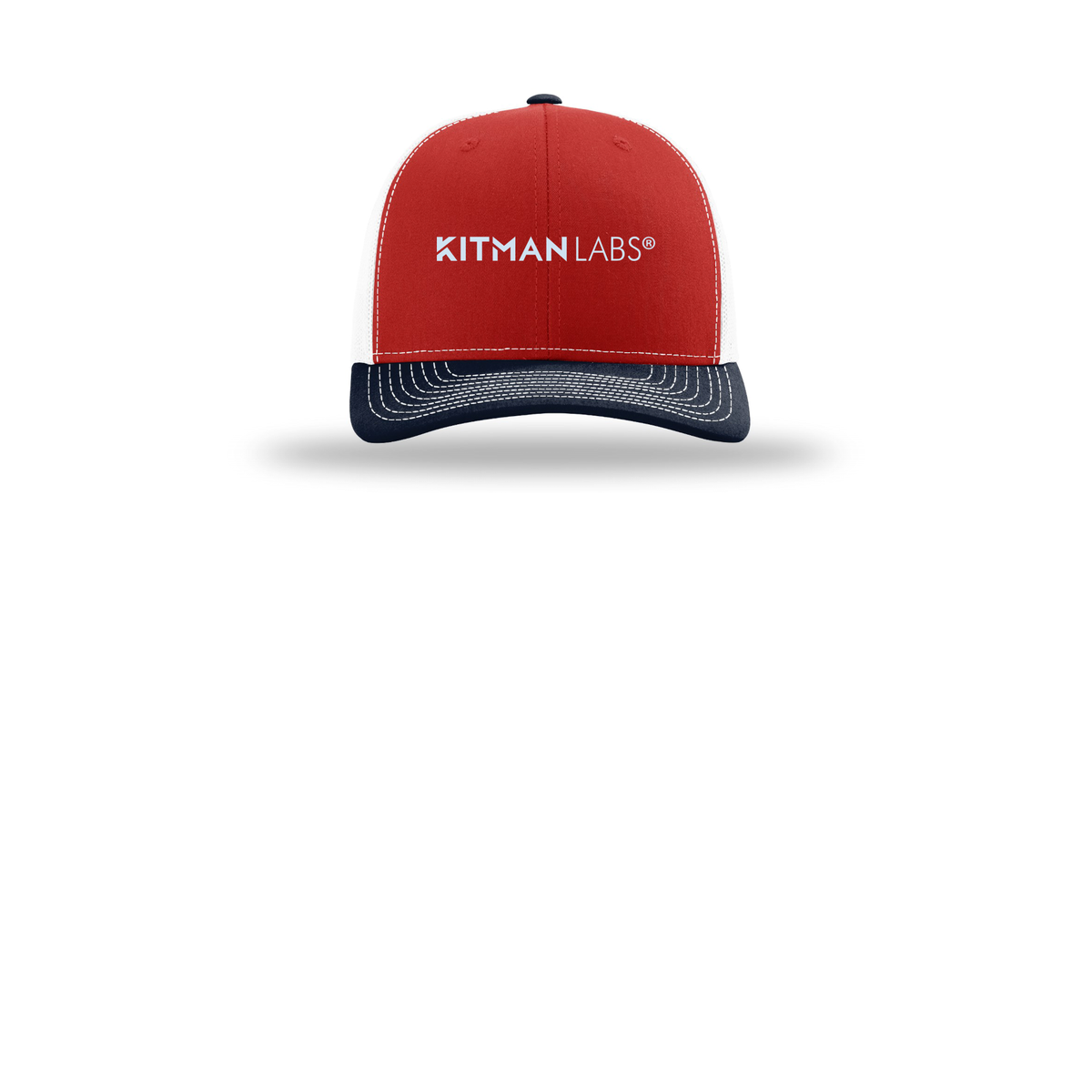 kitmanlabs-richardson-trucker-cap-embroidery-capfront-R112-redwhitenavy-flat-front