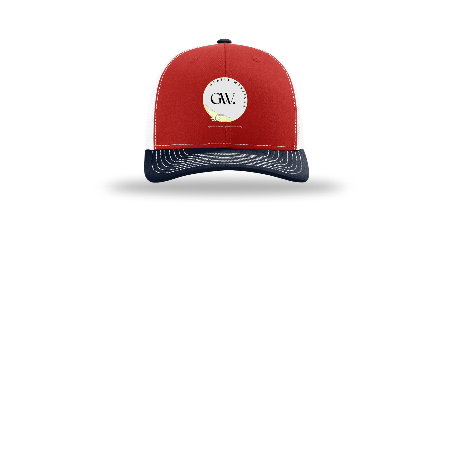 gentle-warriors-richardson-trucker-cap-embroidery-capfront-R112-redwhitenavy-flat-front