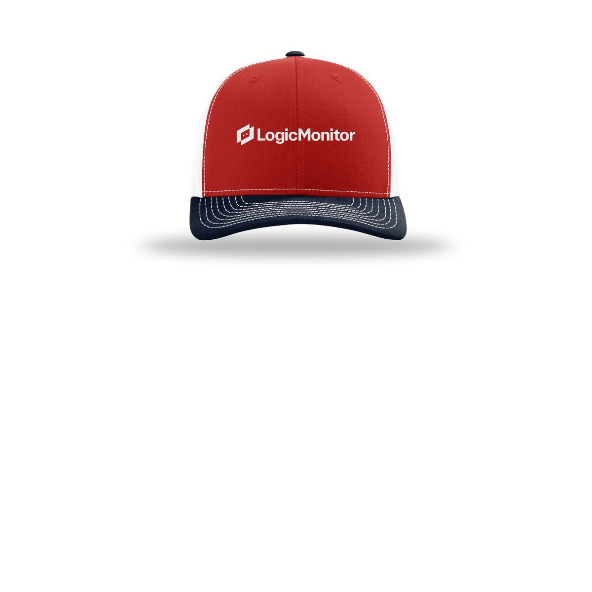 logicmonitor-richardson-trucker-cap-embroidery-capfront-R112-redwhitenavy-flat-front