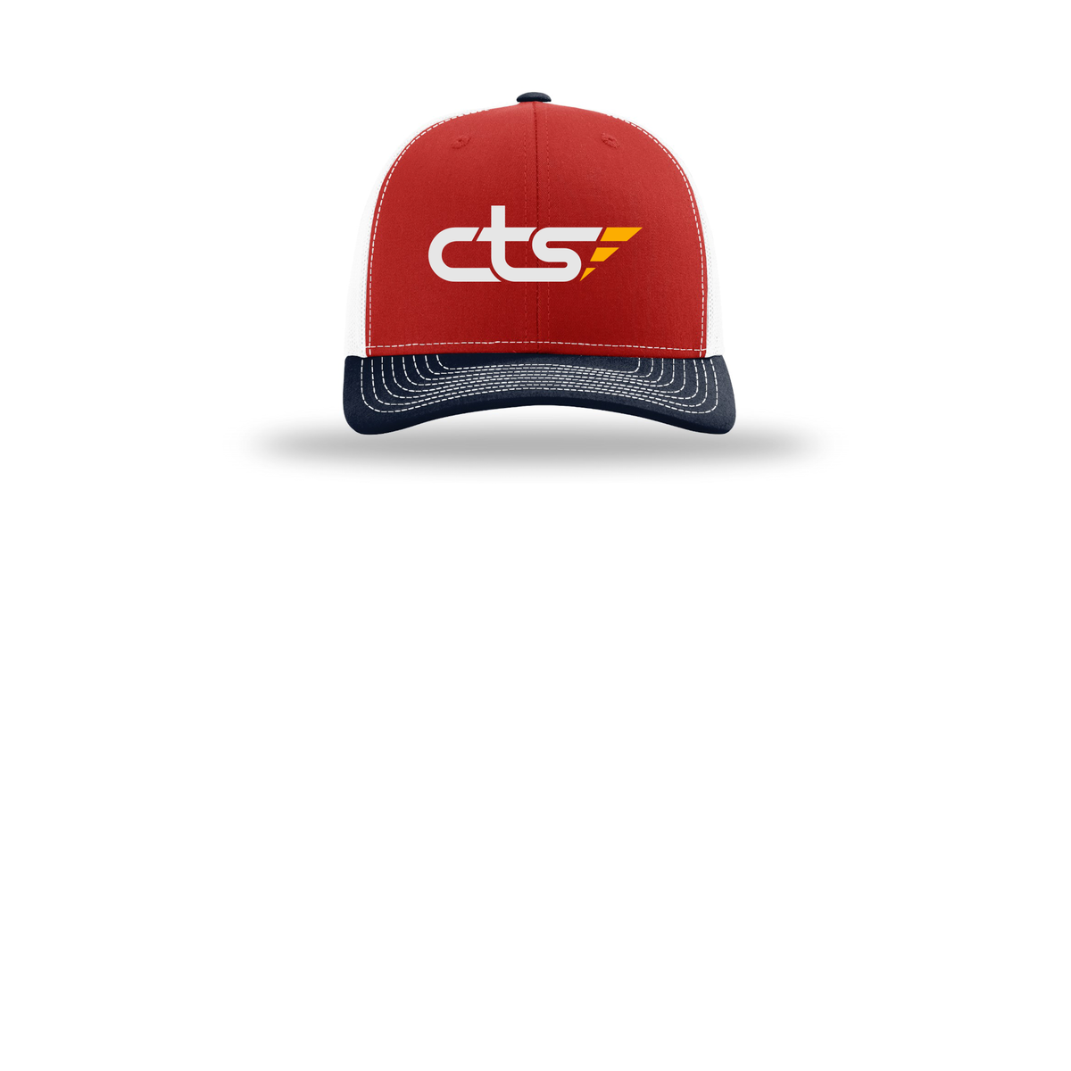 cts1-richardson-trucker-cap-embroidery-capfront-R112-redwhitenavy-flat-front