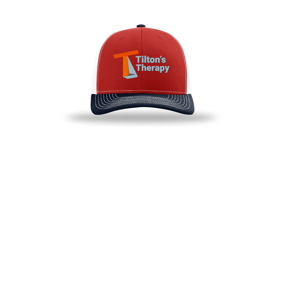 tiltonstherapy-richardson-trucker-cap-embroidery-capfront-R112-redwhitenavy-flat-front