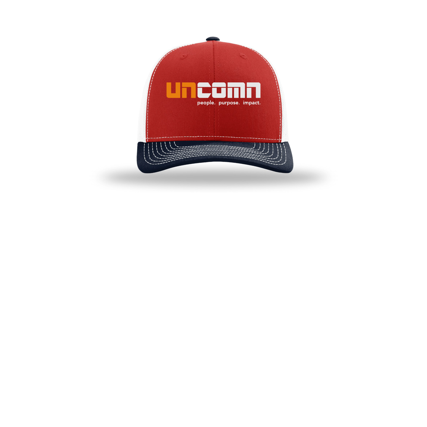 uncomn-richardson-trucker-cap-embroidery-capfront-R112-redwhitenavy-flat-front