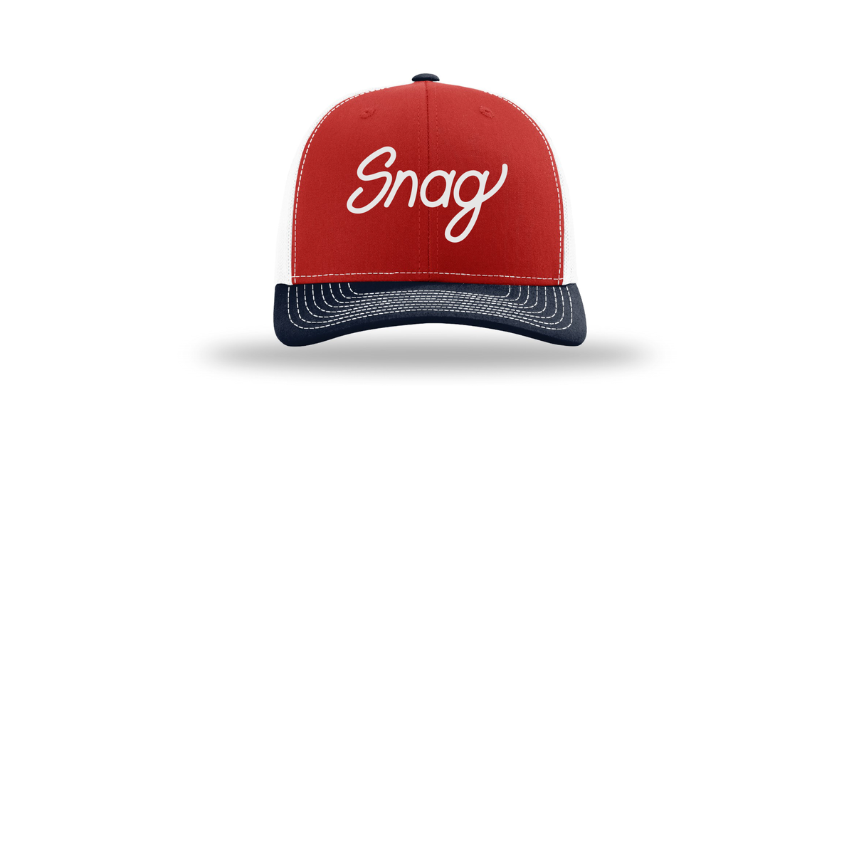 snagdelivery-richardson-trucker-cap-embroidery-capfront-R112-redwhitenavy-flat-front