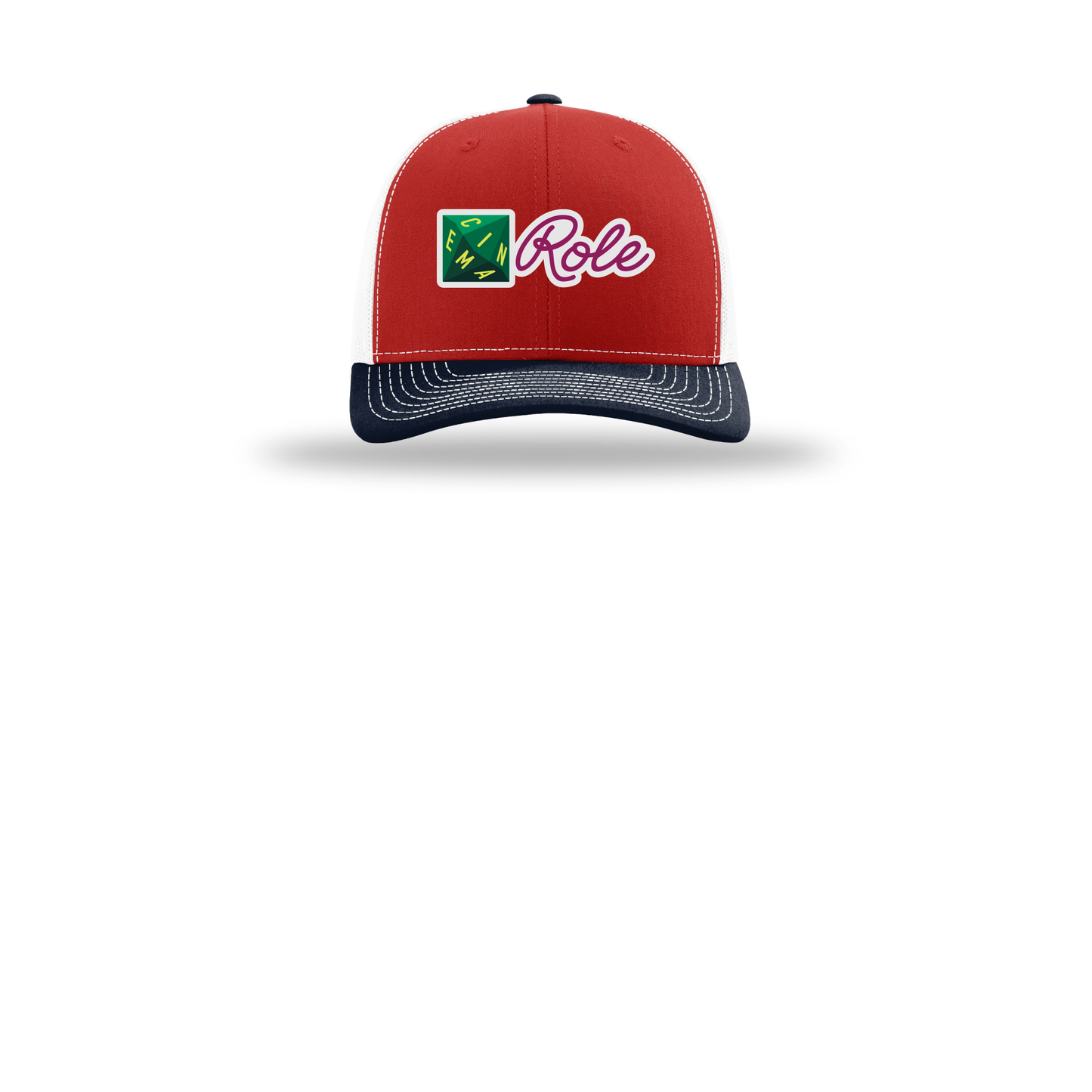 cinemarole-richardson-trucker-cap-embroidery-capfront-R112-redwhitenavy-flat-front