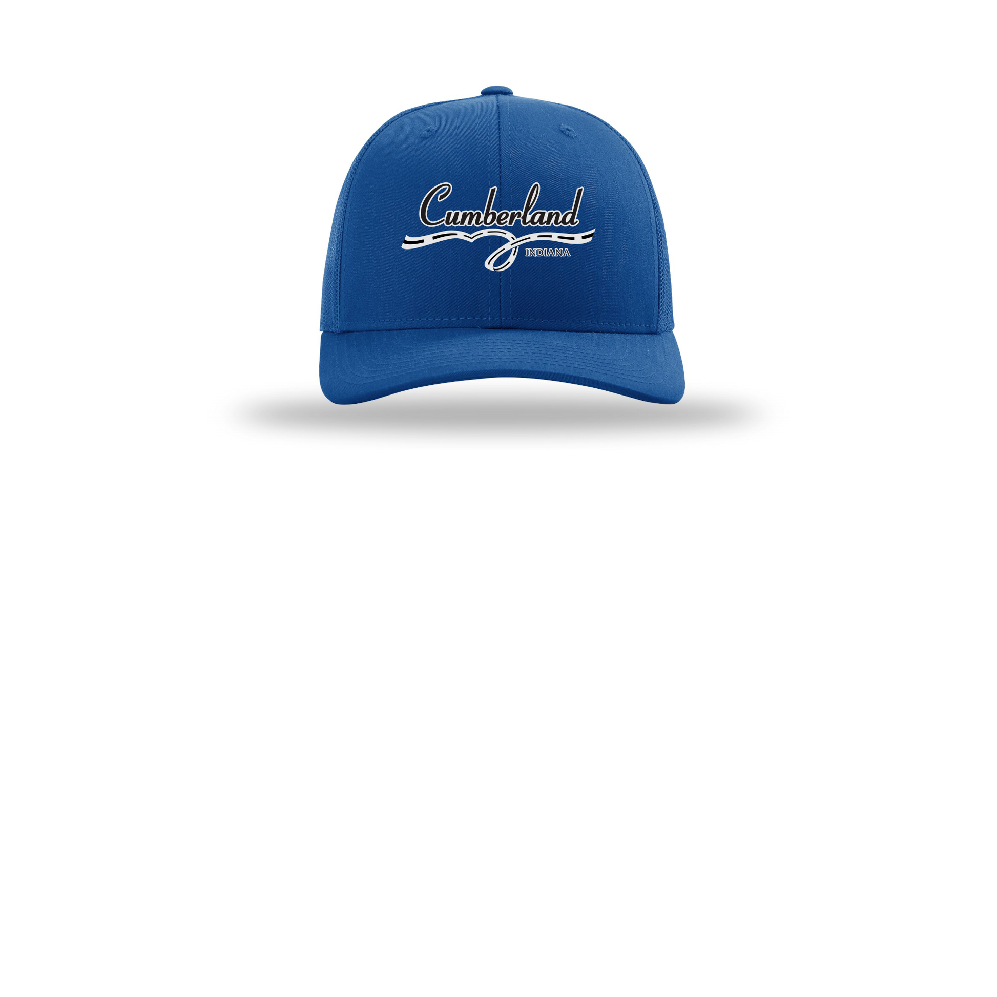 cumberland-richardson-trucker-cap-embroidery-capfront-R112-royal-flat-front