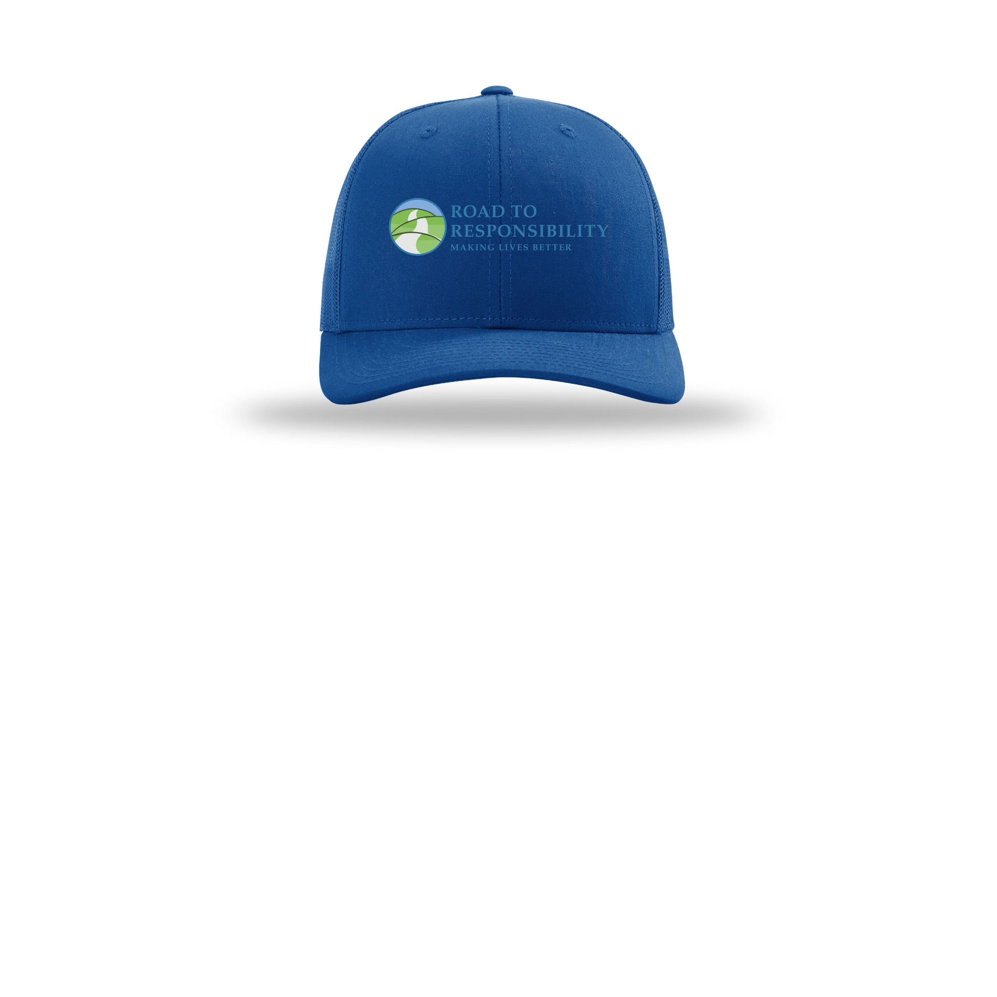 roadtoresponsibility-richardson-trucker-cap-embroidery-capfront-R112-royal-flat-front