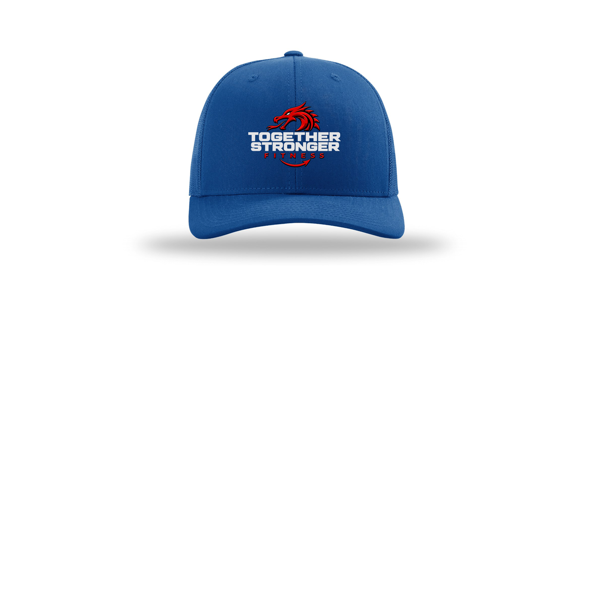 togetherstrongerfitness-richardson-trucker-cap-embroidery-capfront-R112-royal-flat-front