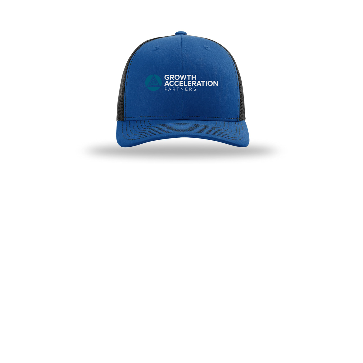 growthaccelerationpartners-richardson-trucker-cap-embroidery-capfront-R112-royalblack-flat-front