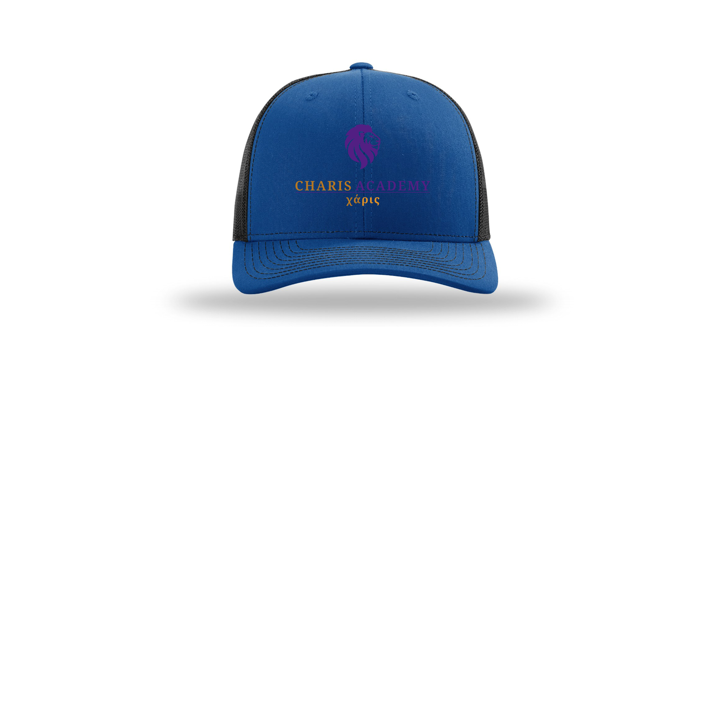 cahazleton-richardson-trucker-cap-embroidery-capfront-R112-royalblack-flat-front