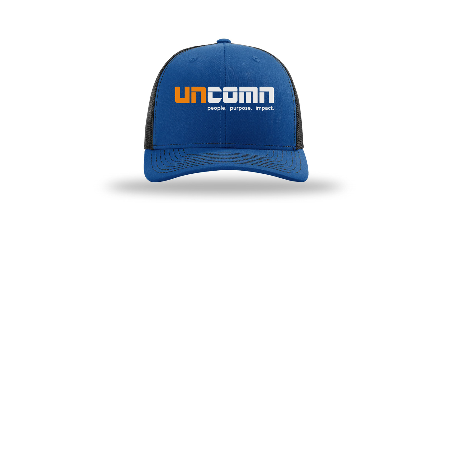 uncomn-richardson-trucker-cap-embroidery-capfront-R112-royalblack-flat-front