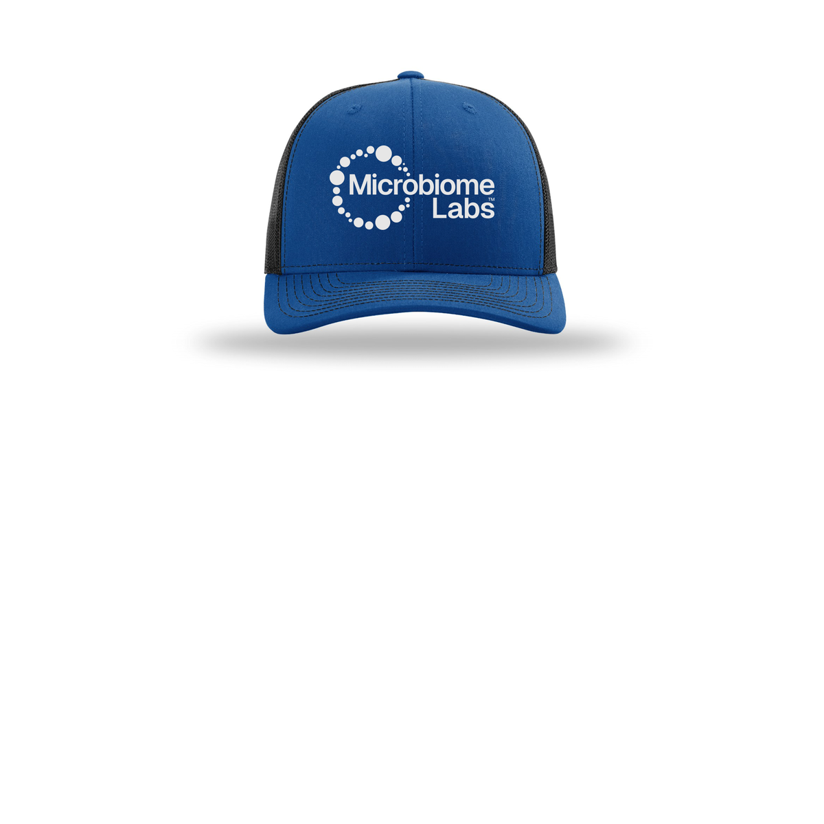microbiomelabs-richardson-trucker-cap-embroidery-capfront-R112-royalblack-flat-front