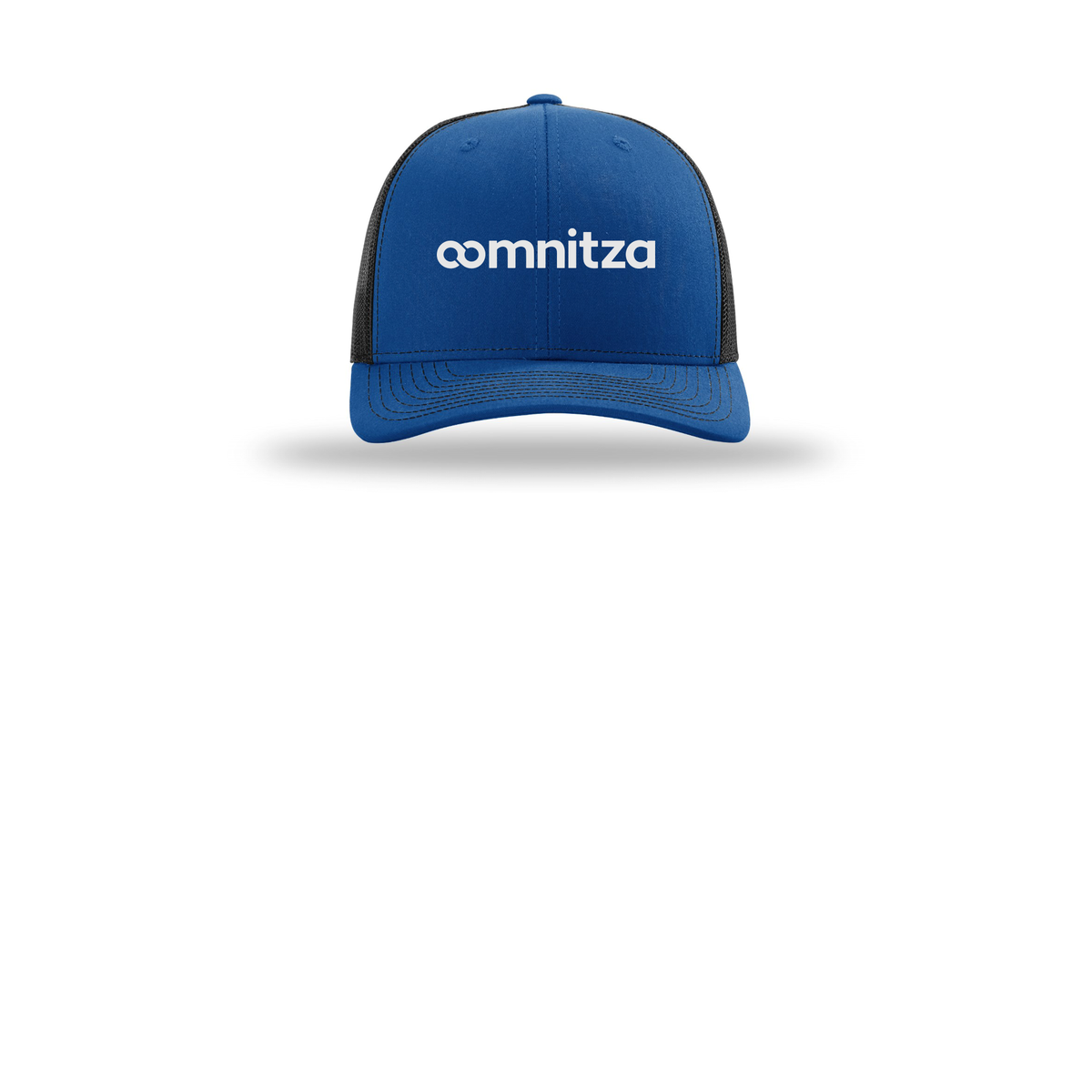 oomnitza-richardson-trucker-cap-embroidery-capfront-R112-royalblack-flat-front