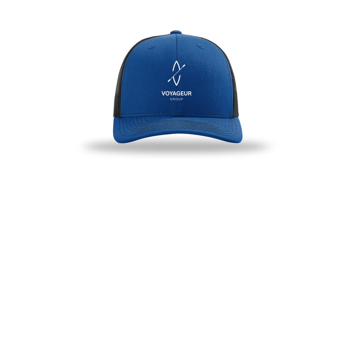 voyageurgroup-richardson-trucker-cap-embroidery-capfront-R112-royalblack-flat-front