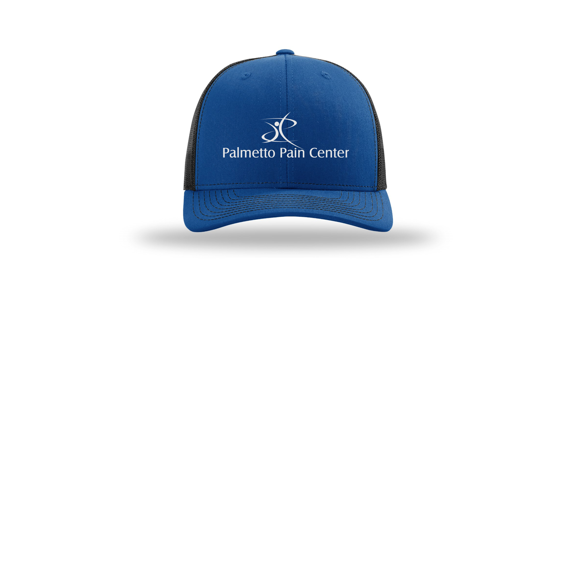 palmetto-pain-center-richardson-trucker-cap-embroidery-capfront-R112-royalblack-flat-front