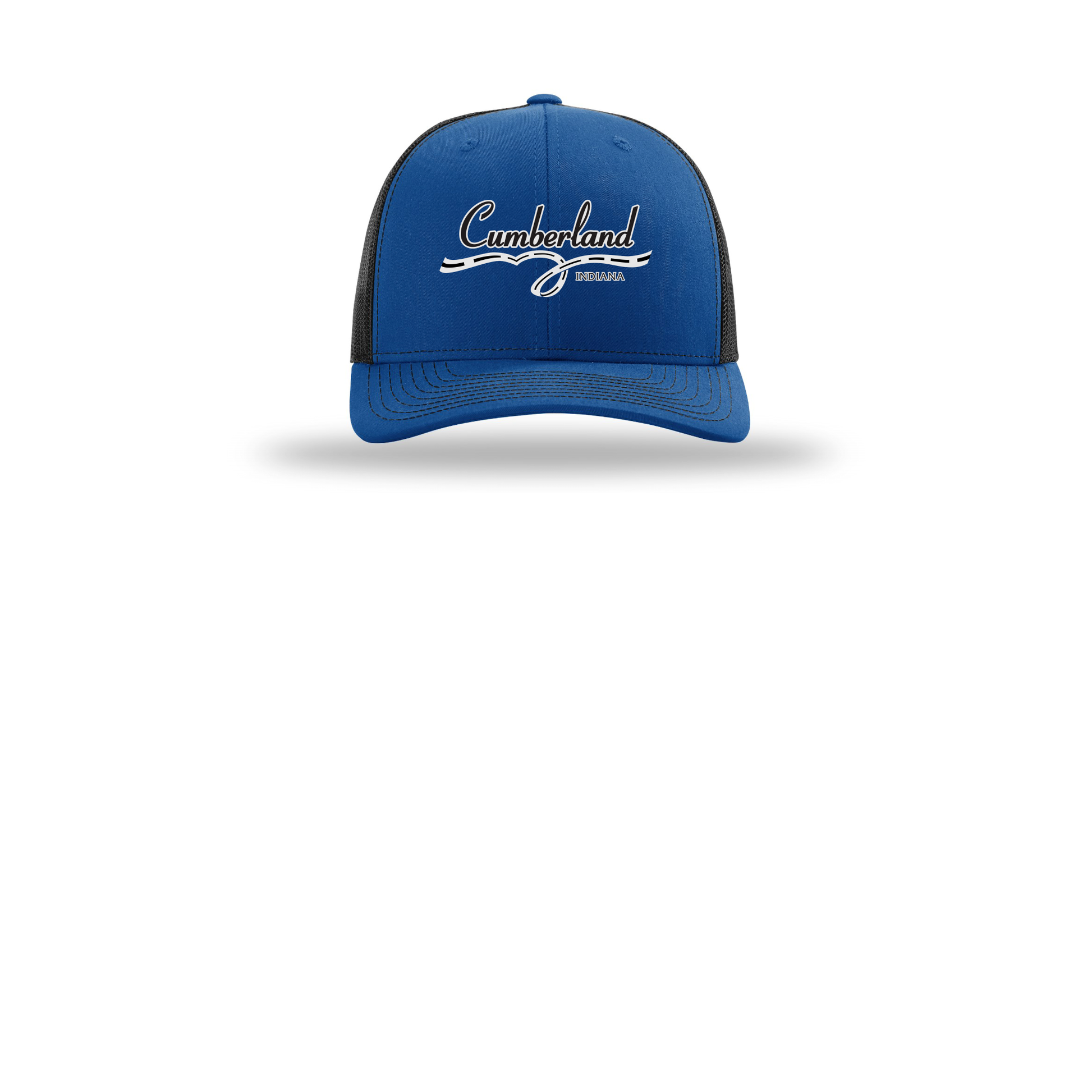 cumberland-richardson-trucker-cap-embroidery-capfront-R112-royalblack-flat-front