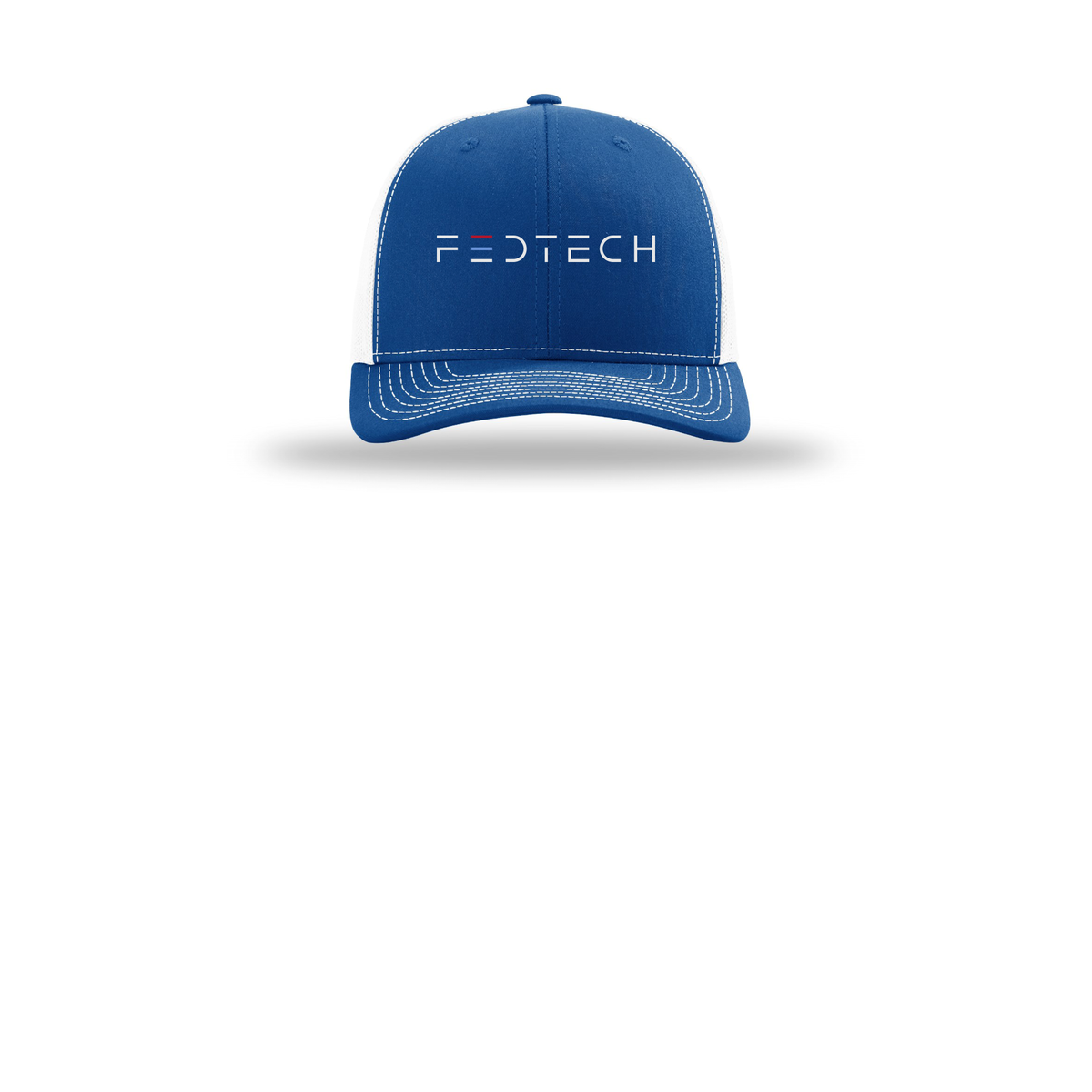 fedtech-richardson-trucker-cap-embroidery-capfront-R112-royalwhite-flat-front