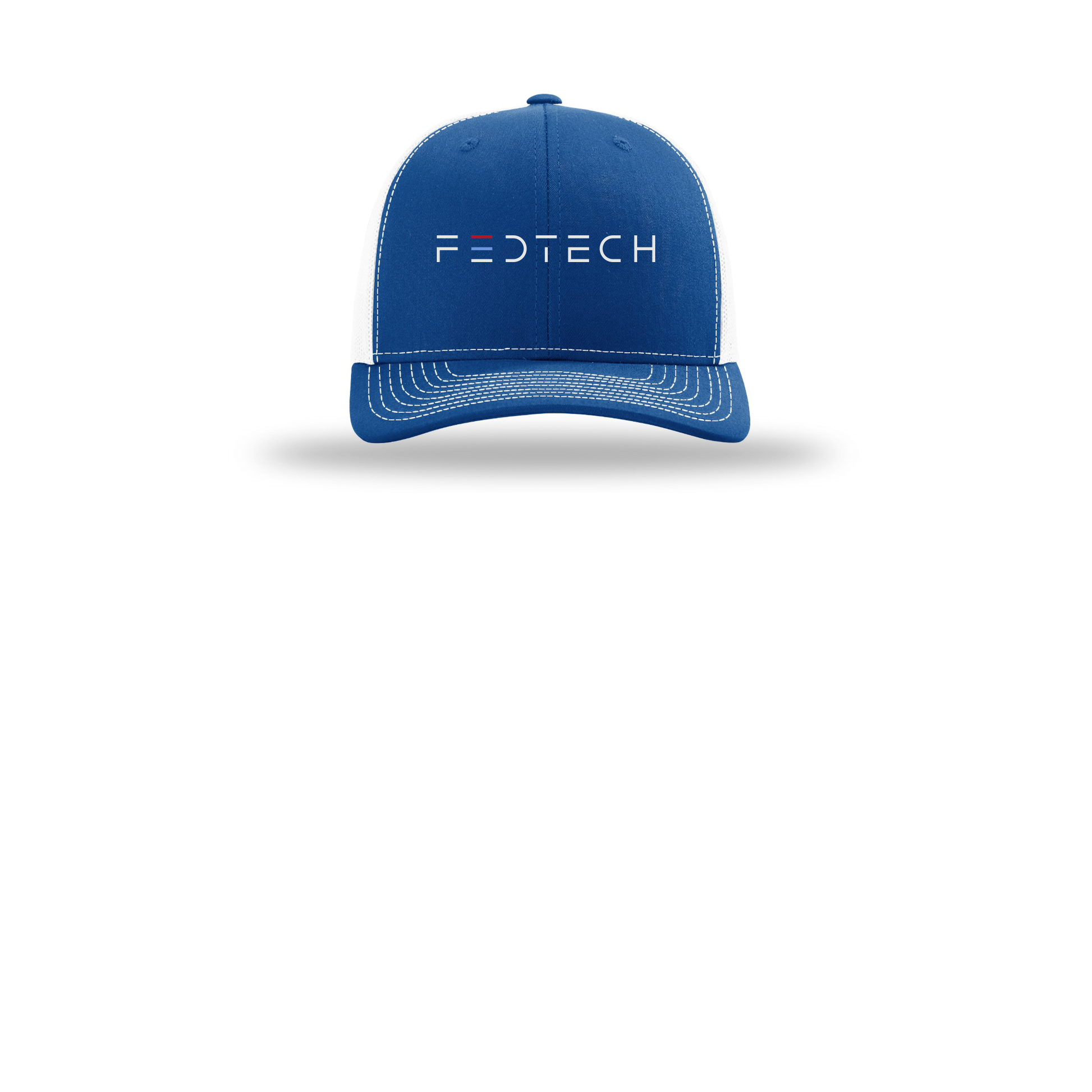 fedtech-richardson-trucker-cap-embroidery-capfront-R112-royalwhite-flat-front