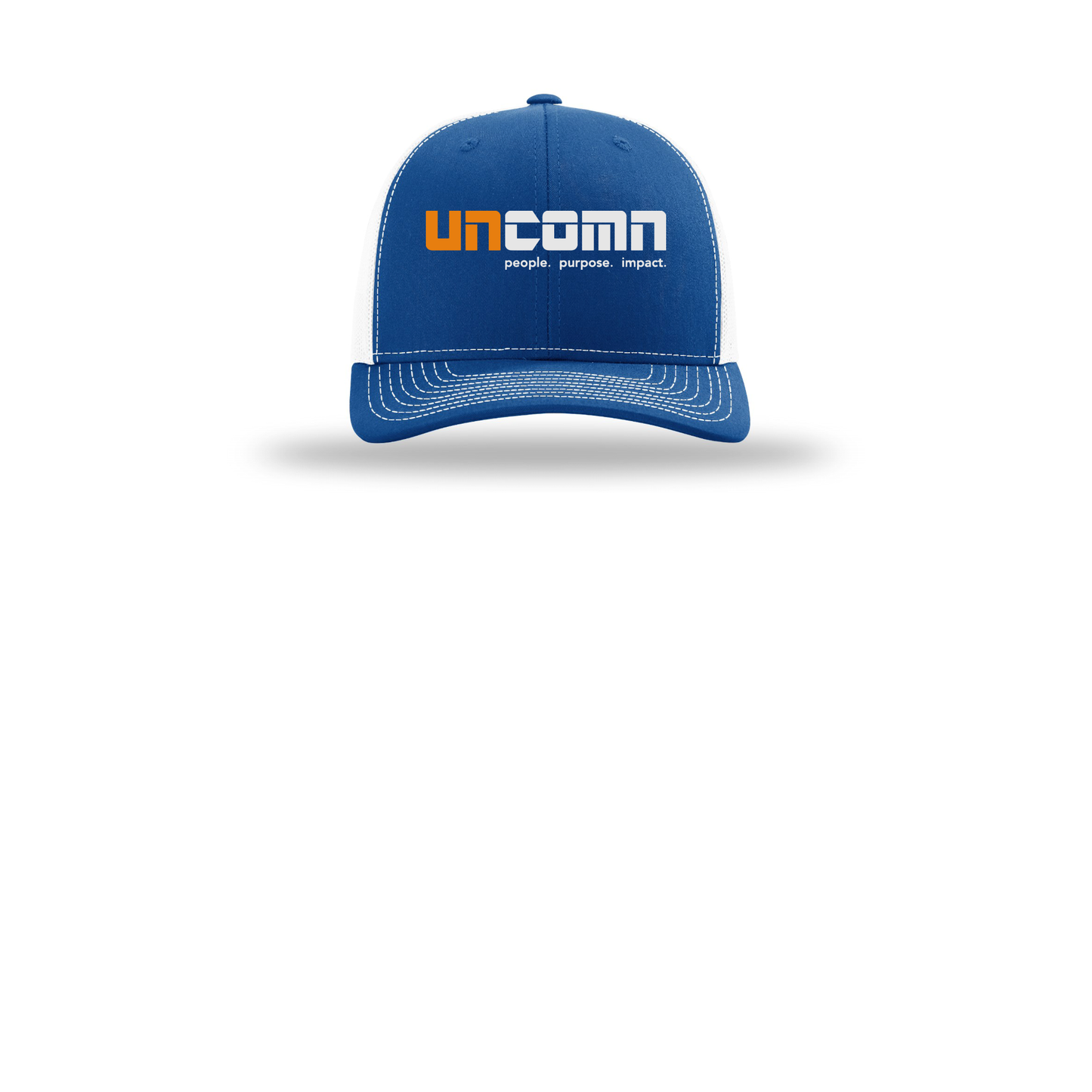 uncomn-richardson-trucker-cap-embroidery-capfront-R112-royalwhite-flat-front