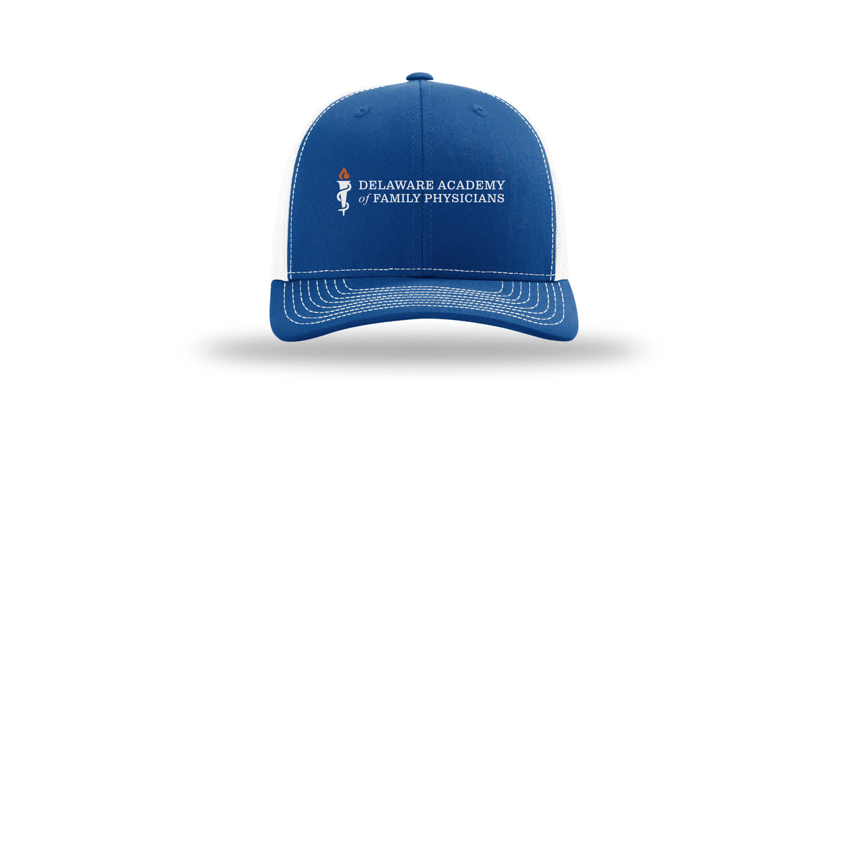 delfamdoc-richardson-trucker-cap-embroidery-capfront-R112-royalwhite-flat-front