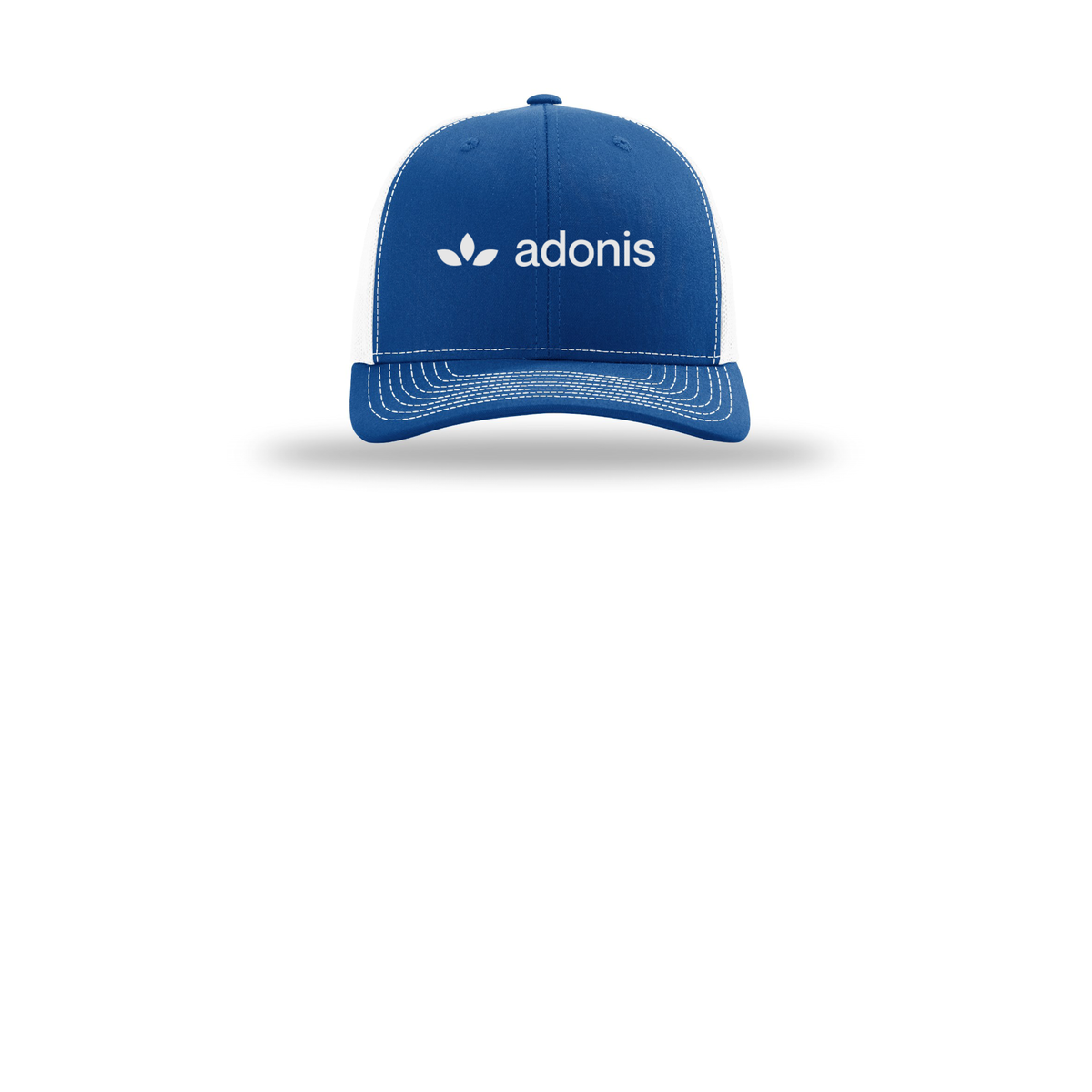 adonis-richardson-trucker-cap-embroidery-capfront-R112-royalwhite-flat-front