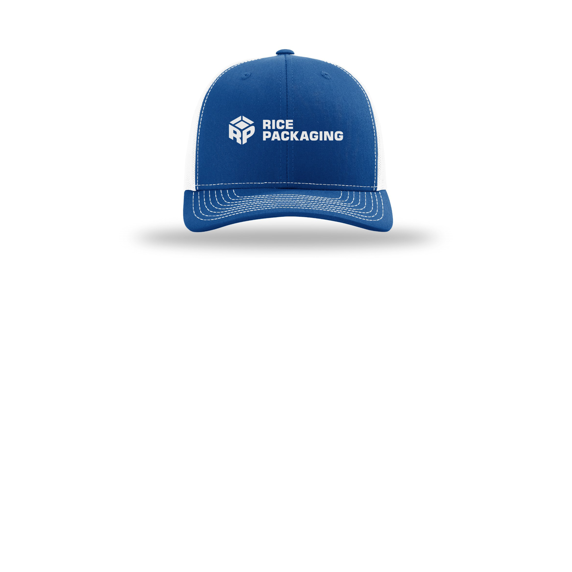 ricepackaging-richardson-trucker-cap-embroidery-capfront-R112-royalwhite-flat-front