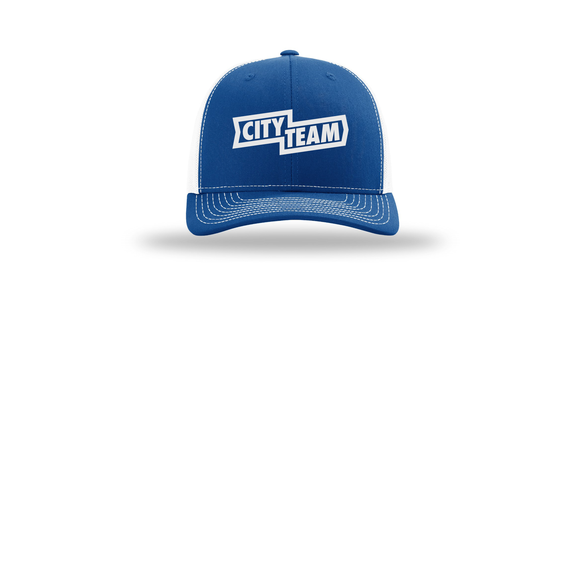 cityteam-richardson-trucker-cap-embroidery-capfront-R112-royalwhite-flat-front