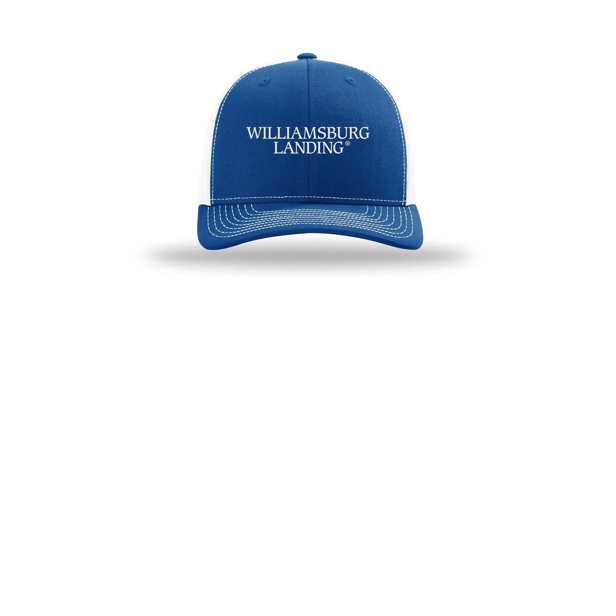 williamsburglanding-richardson-trucker-cap-embroidery-capfront-R112-royalwhite-flat-front