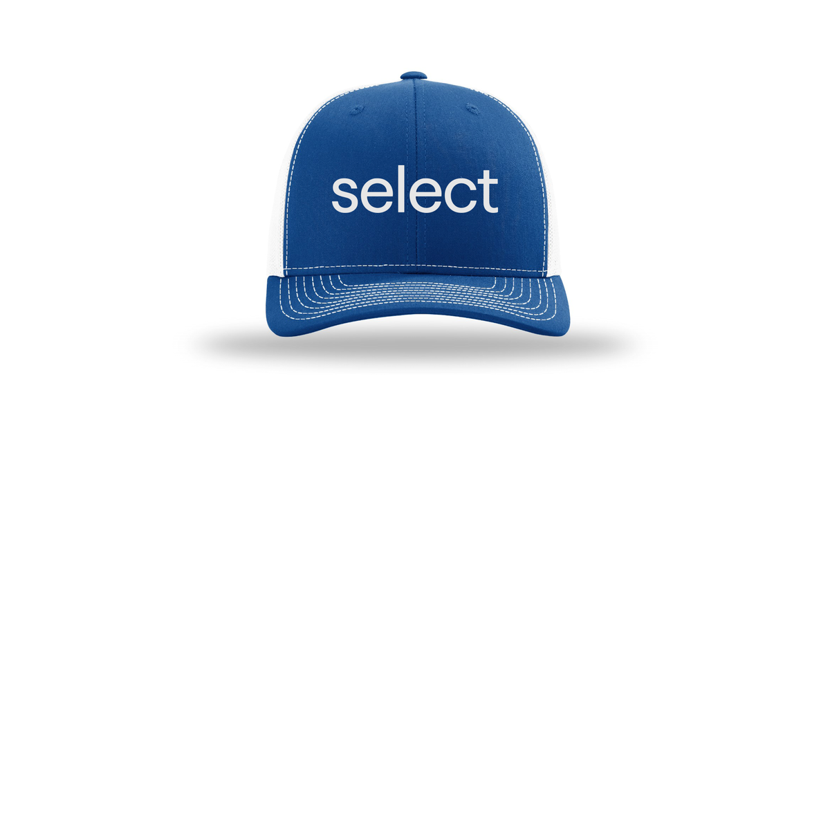 meetselect-richardson-trucker-cap-embroidery-capfront-R112-royalwhite-flat-front